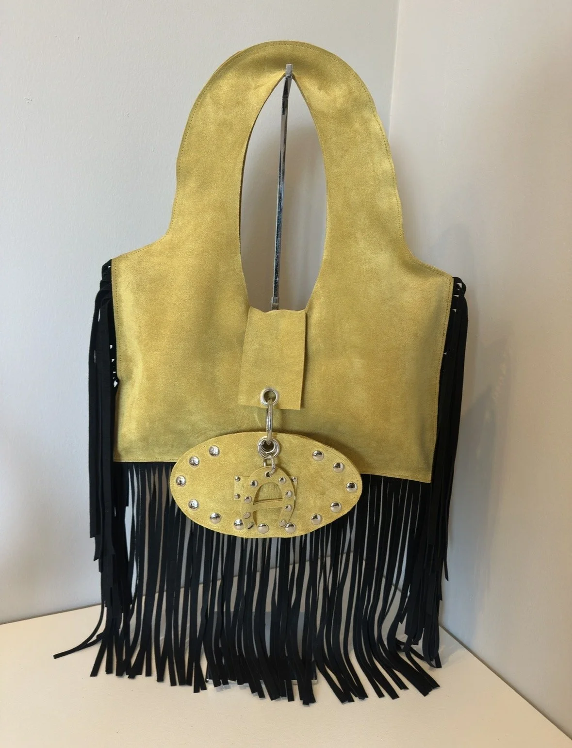 BLACK FRINGE MUSTARD YELLOW SUEDE A01 BAG
