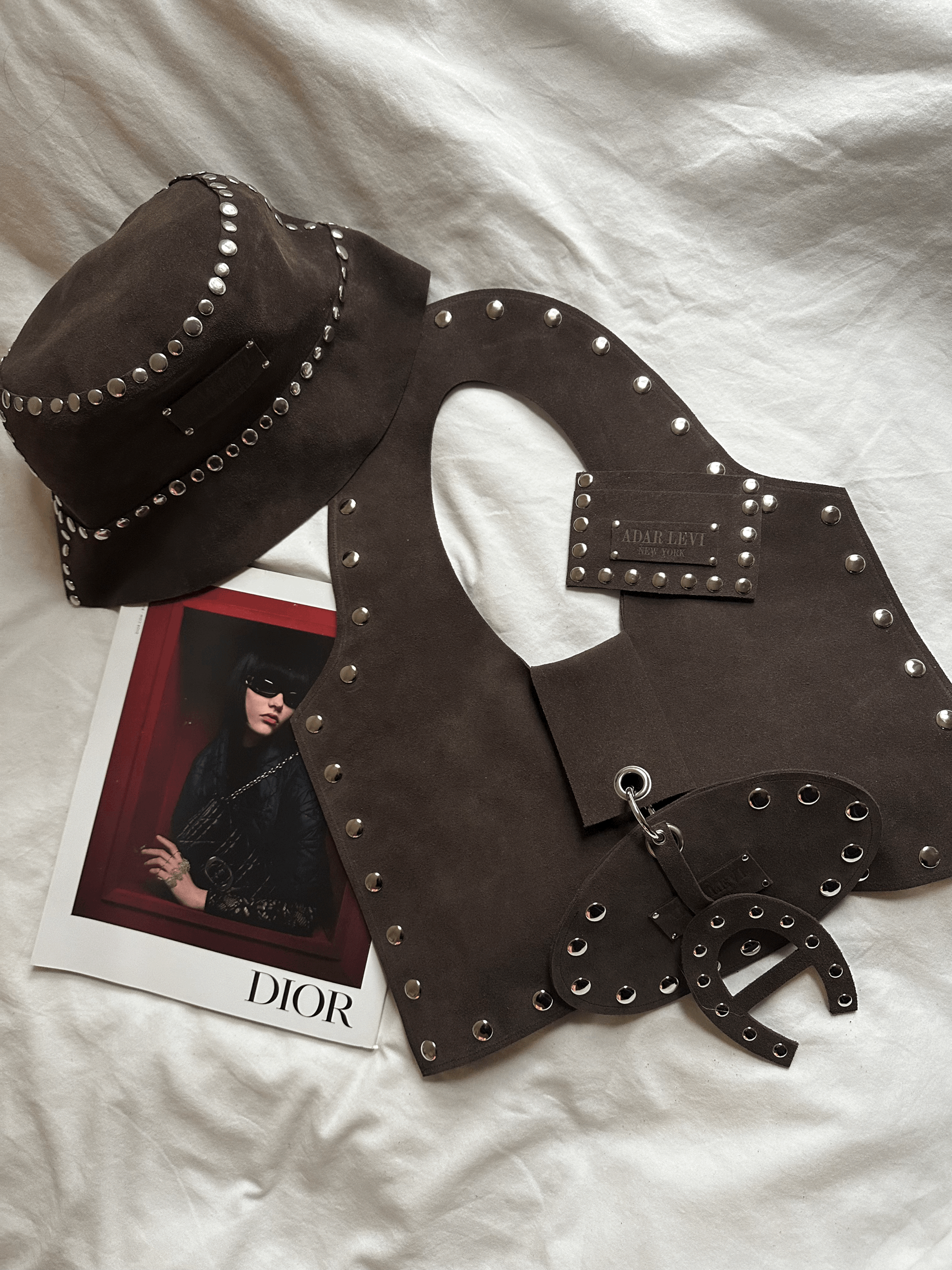 CHOCOLATE BROWN SUEDE STUDDED A01 BAG