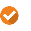 Orange checkmark icon on a circular orange background