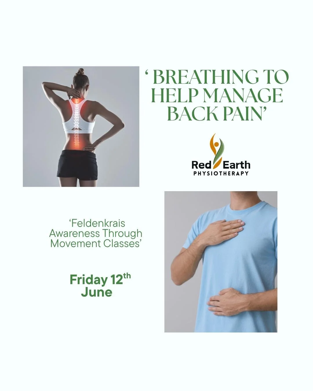 🌿 Using BREATHING to manage back pain🌿

Join us for week 4 of our 6-week Feldenkrais 'Awareness Through Movement' workshop series to help manage back pain.

This week, we&rsquo;ll be focusing on breathing &mdash; an often overlooked but powerful to