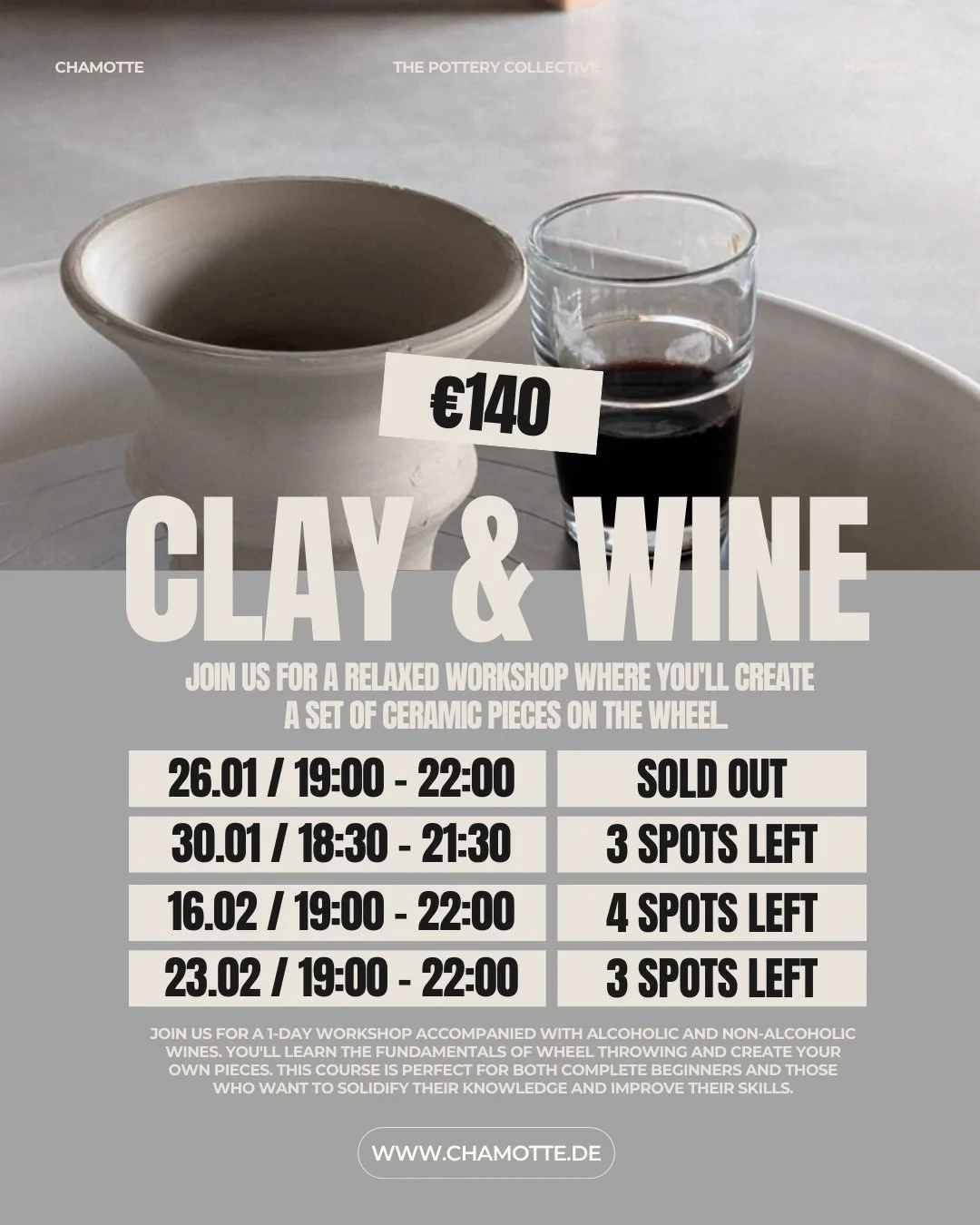 Clay &amp; Wine is back with fresh dates - and we still have a few spots waiting for you 🍷🖤

If you&rsquo;ve been thinking about trying wheel throwing in a relaxed, cozy evening setting, this is your sign. Soft lights, good wine (also non-alcoholic
