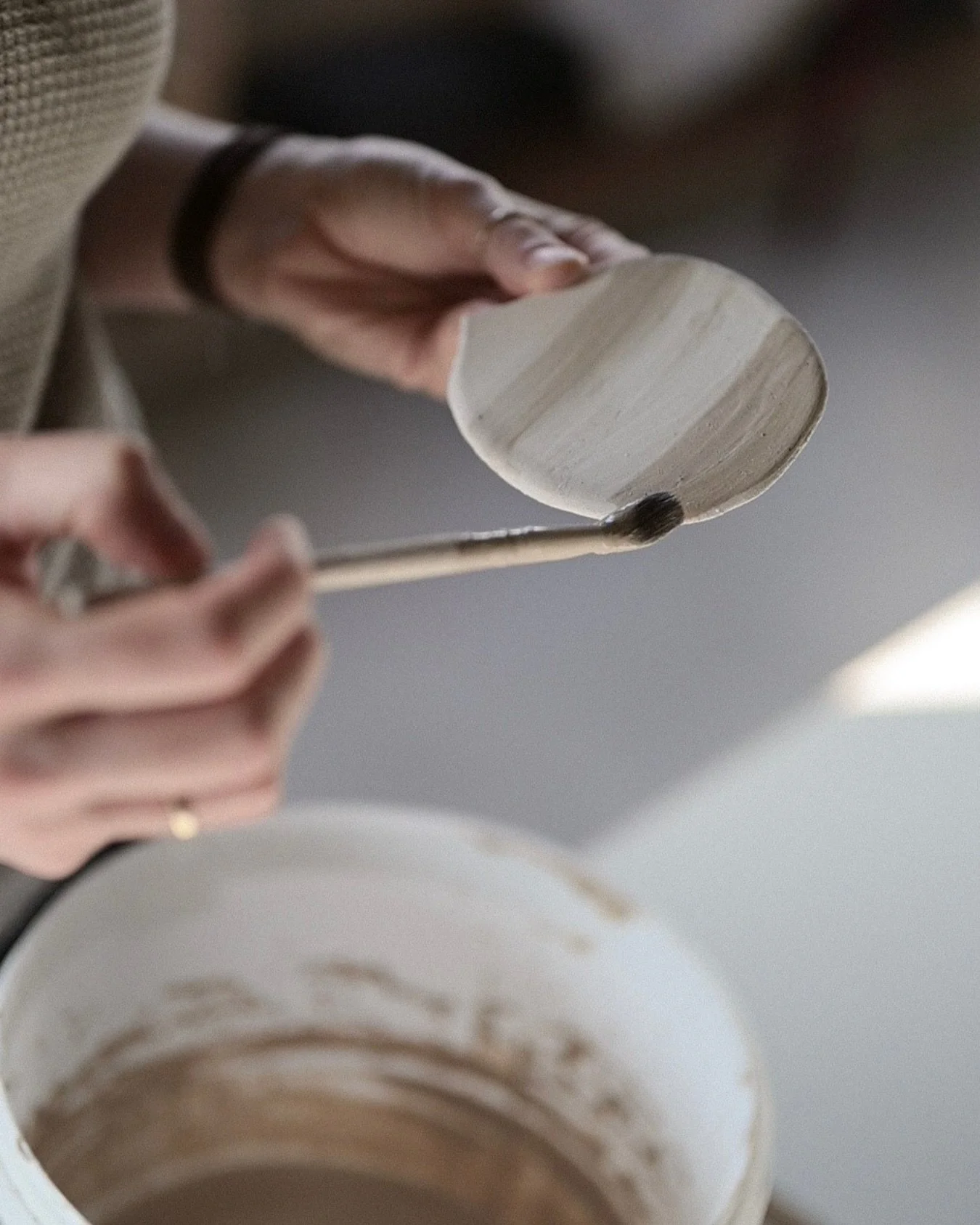 Time to test a new glaze.

If everything goes well, it&rsquo;s going to join the studio glaze palette available for our Members inclusive.
It&rsquo;s going to be almost beige, beautifully grey and slightly mystical light brown. What would you call it