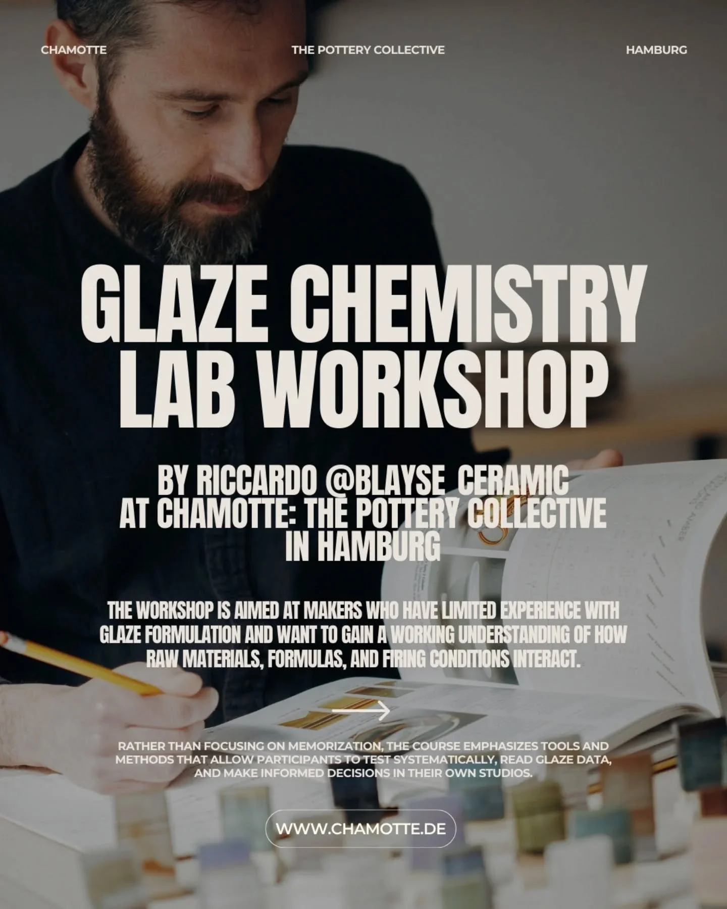 Glaze event alert!

We're proud to announce our upcoming guest workshop: this May, Chamotte will turn into a boutique chemical laboratory with hissing tubes, bubbling cylinders and squeaking machines&hellip; we'll, maybe it's not going to be that sci