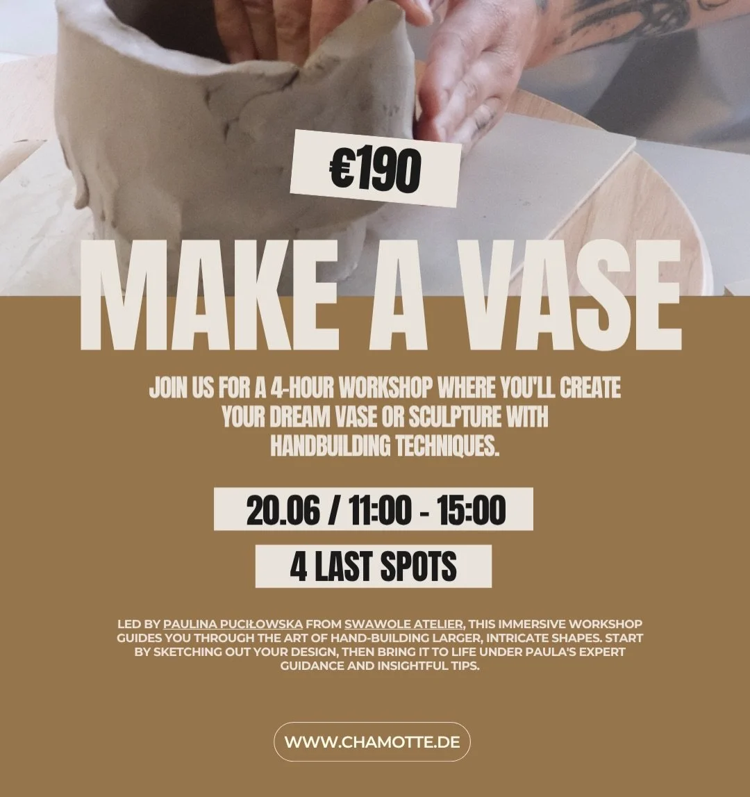 MAKE A VASE with Paulina ✨

This workshop is less about &ldquo;perfect pottery&rdquo; and more about entering into a dialogue with clay.

You&rsquo;ll learn the coil technique and use it to build large, expressive sculptural forms from your own sketc