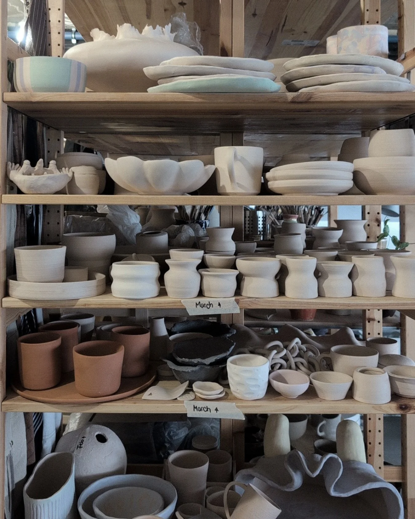 Bisque firing queue: a preview just before the fire does the magic 🔥

So, how does the firing process actually work in an open pottery Studio?

Each Member has their own dedicated shelf space to store works in progress while building, trimming or dr