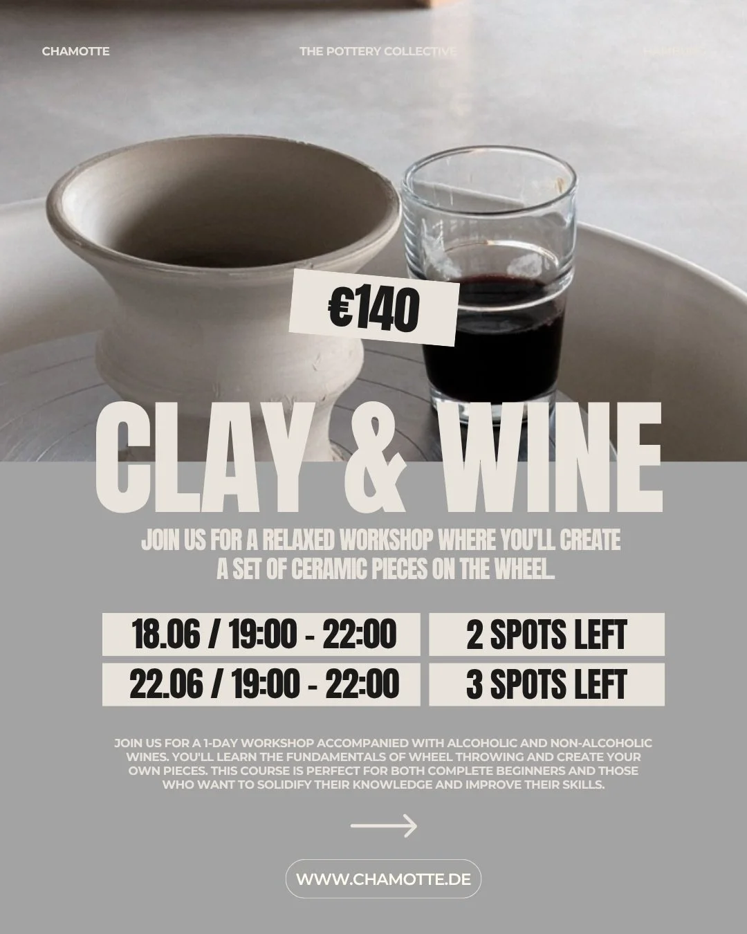 Two evenings, two chances to slow down and get your hands dirty.

Clay &amp; Wine is one of our favourite ways to spend an evening at the Studio. A glass of wine, good company and three hours dedicated entirely to making something with your own hands