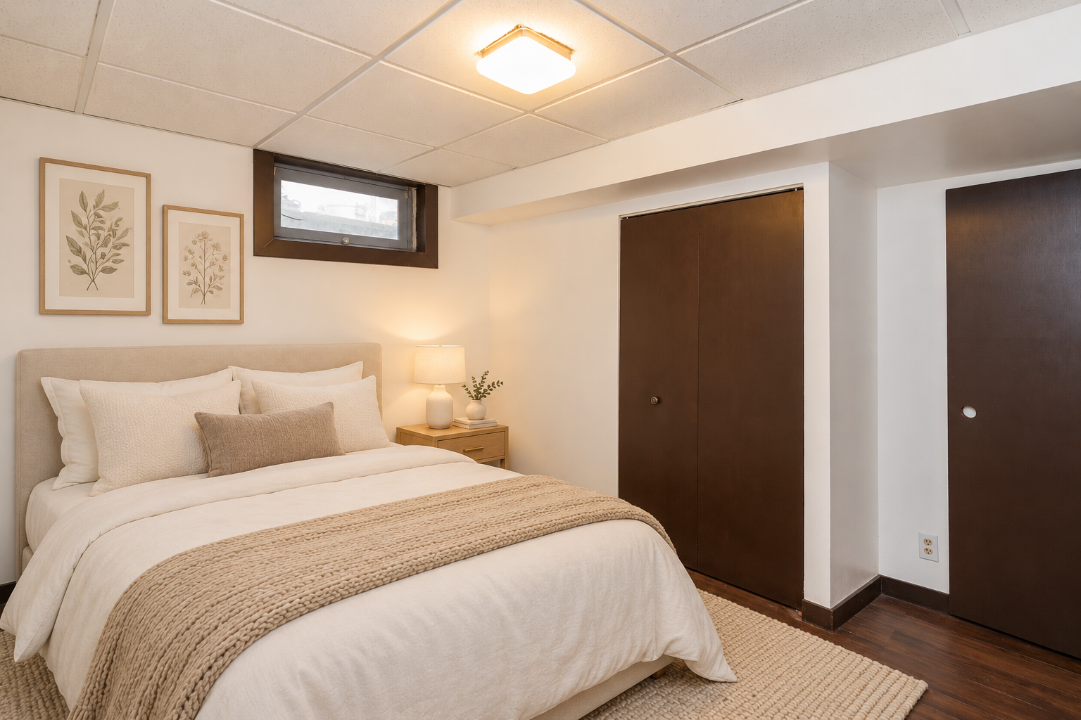 Cozy Basement Bedroom with Ivory Bed.png