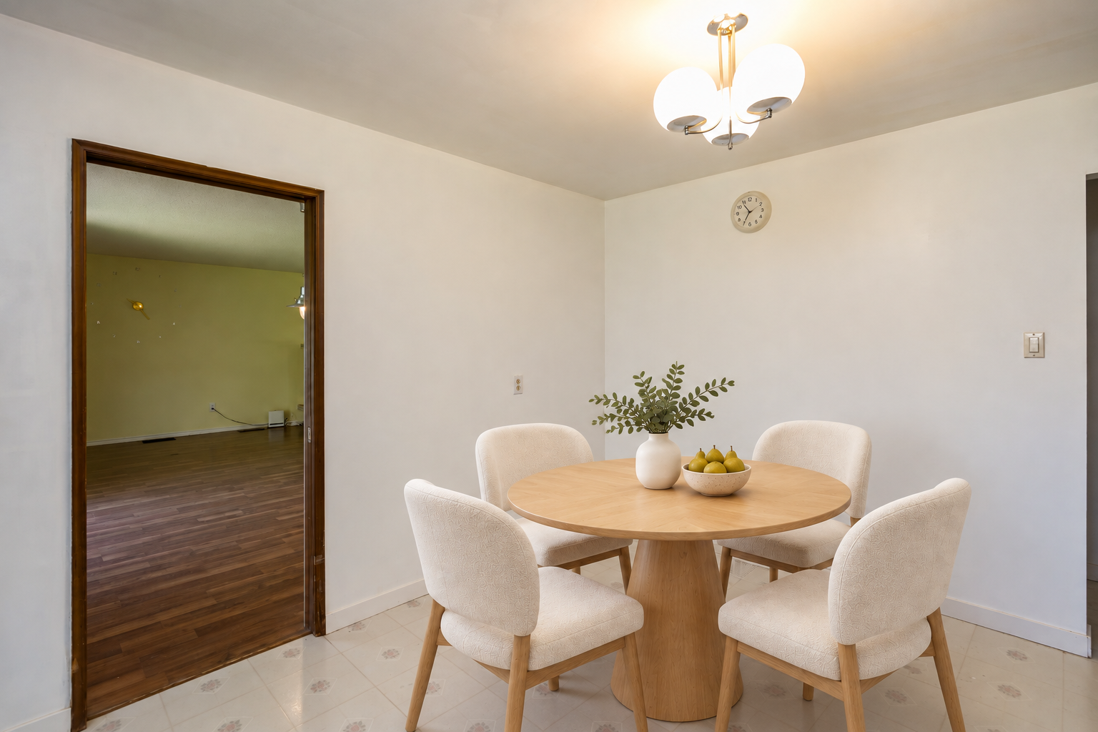 Pale oak dining nook under chandelier.png