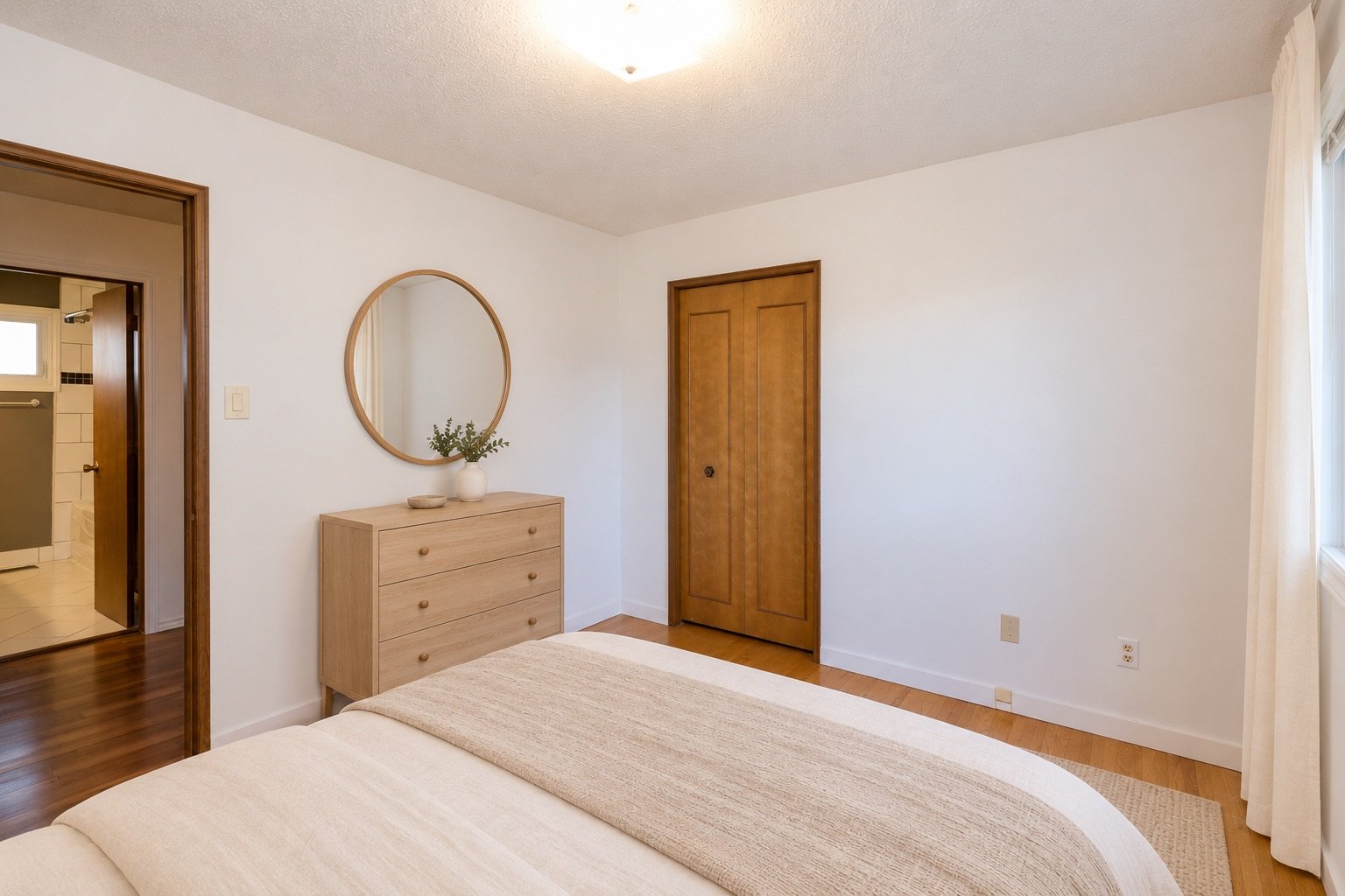 Warm ivory bedroom with oak dresser-2.jpeg