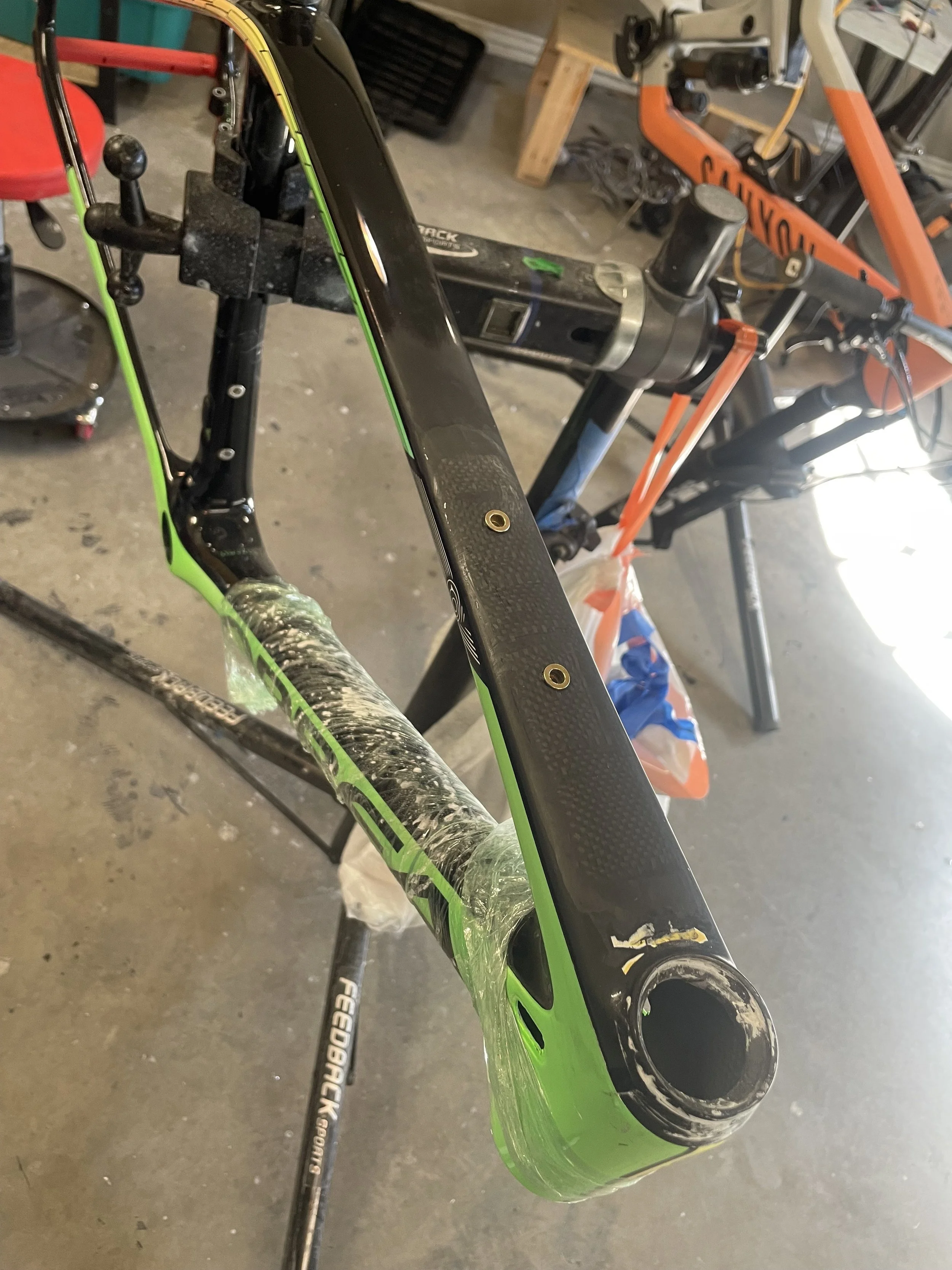 Inserts have been set and now it is just time to paint, clear coat, and buff before it gets shipped back to the rider.