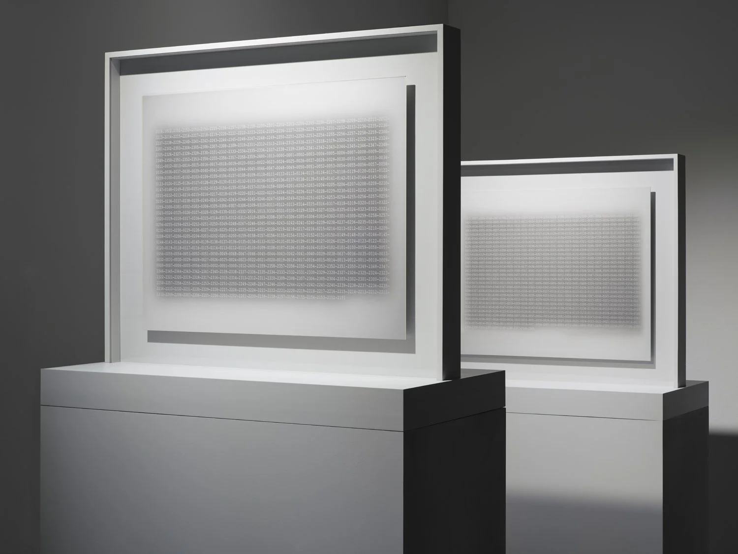 SELENO– (installation view, another side
) , SELENO-, 2015-0507-2345-0508-0509, 2015 27 1/2" x 32" x 3 3/16" (Double-sided gelatin silver prints, custom open frame) SELENO-, 2016-1012-2151-1013-0332, 2016 27 1/2" x 32" x 3 3/16" (Double-sided gelatin