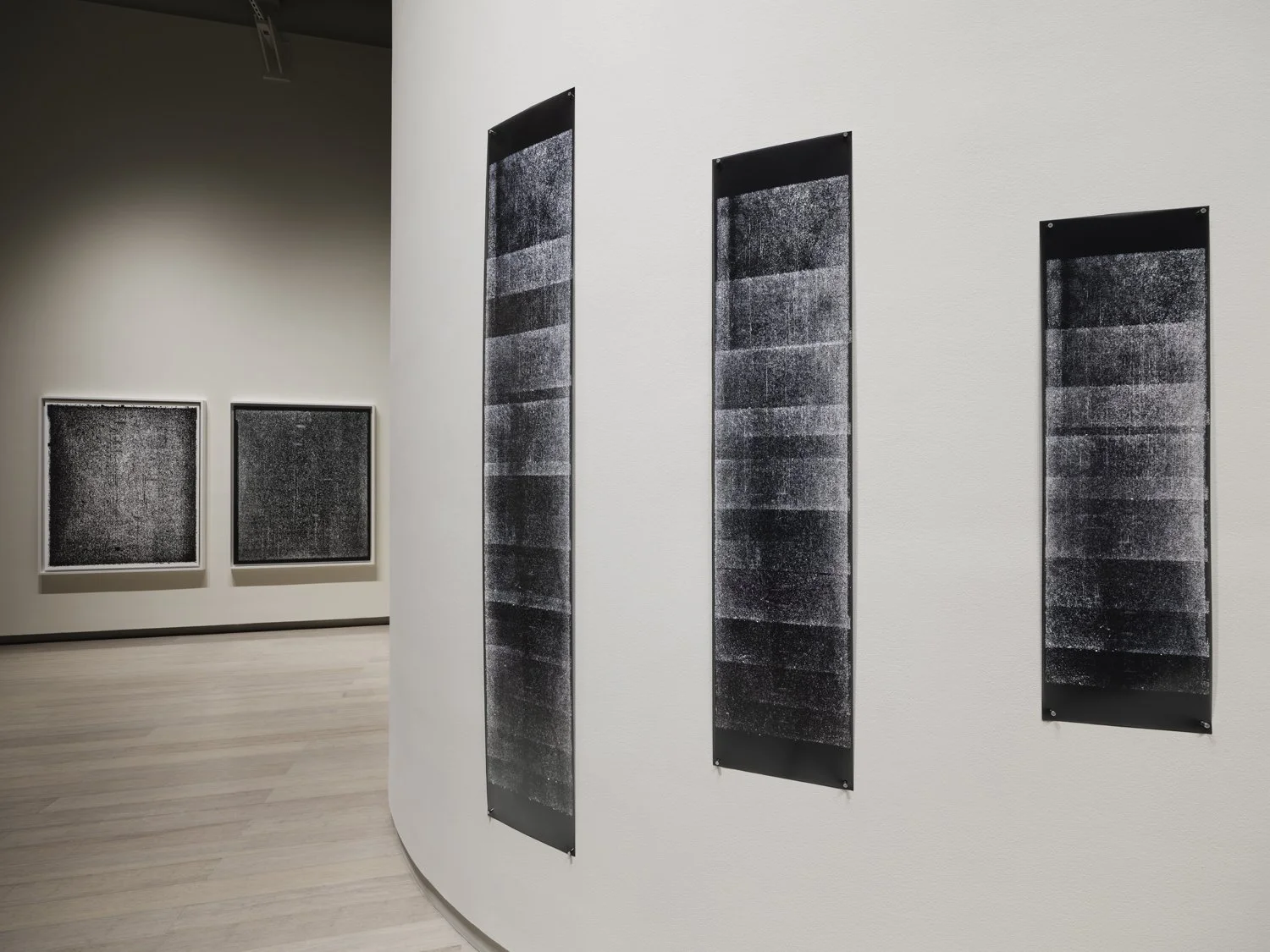 STRATO–, 80" x 13 3/16", 55 3/8" x 11 7/8", and 38 3/8" x 10 13/16"(Vellum internegatives with pigment ink print)