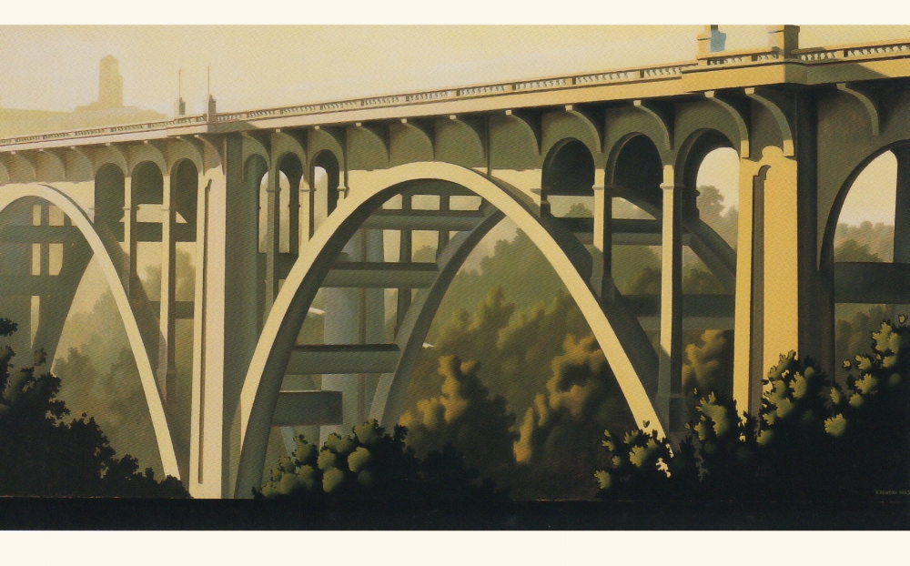 Kenton Nelson Postcard: Colorado Street Bridge, Pasadena