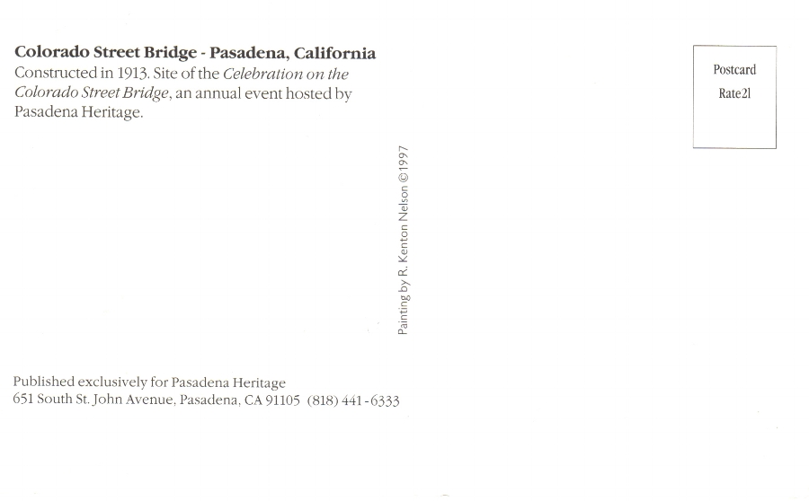 Kenton Nelson Postcard: Colorado Street Bridge, Pasadena