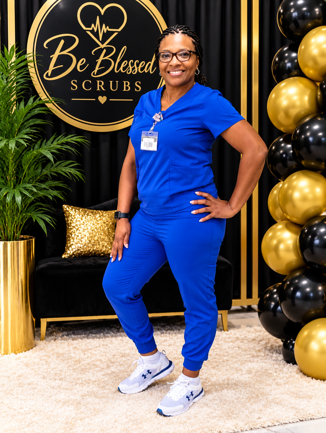 Be Blessed Blue V-Neck Jogger Scrub Set