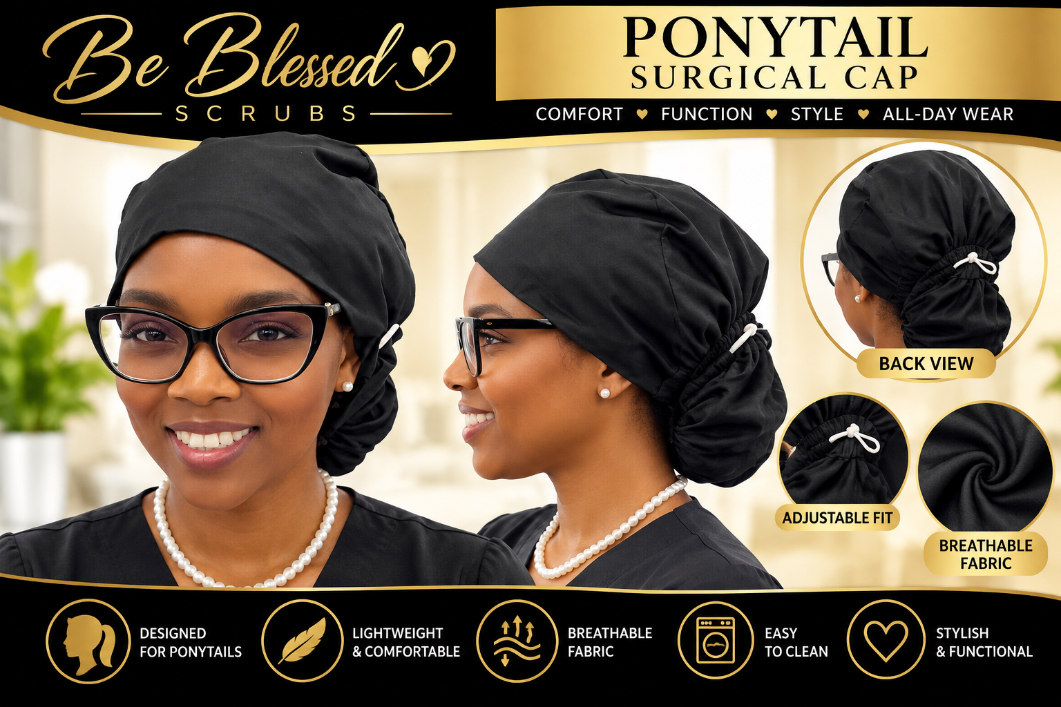 Be Blessed Ponytail Surgical Cap Ad.png