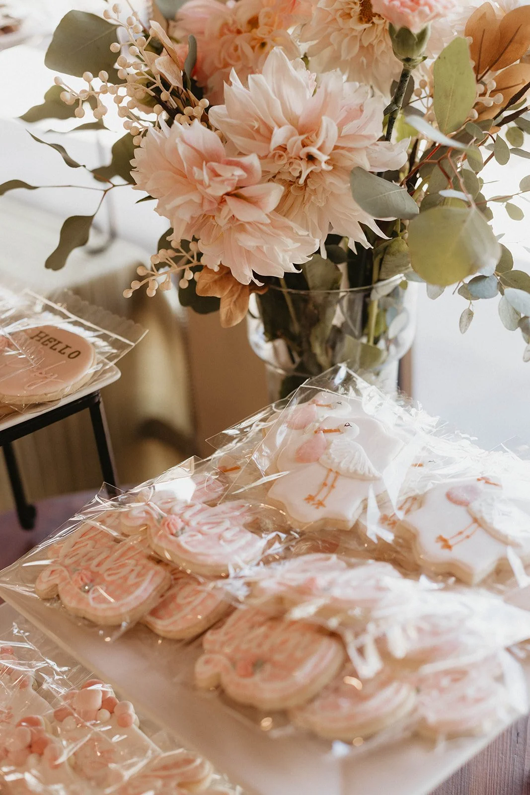 Chic dessert table details at upscale baby shower at Nellie Gail Ranch Clubhouse in Laguna Hills - Orange County event photographer Tesla Rae Photo