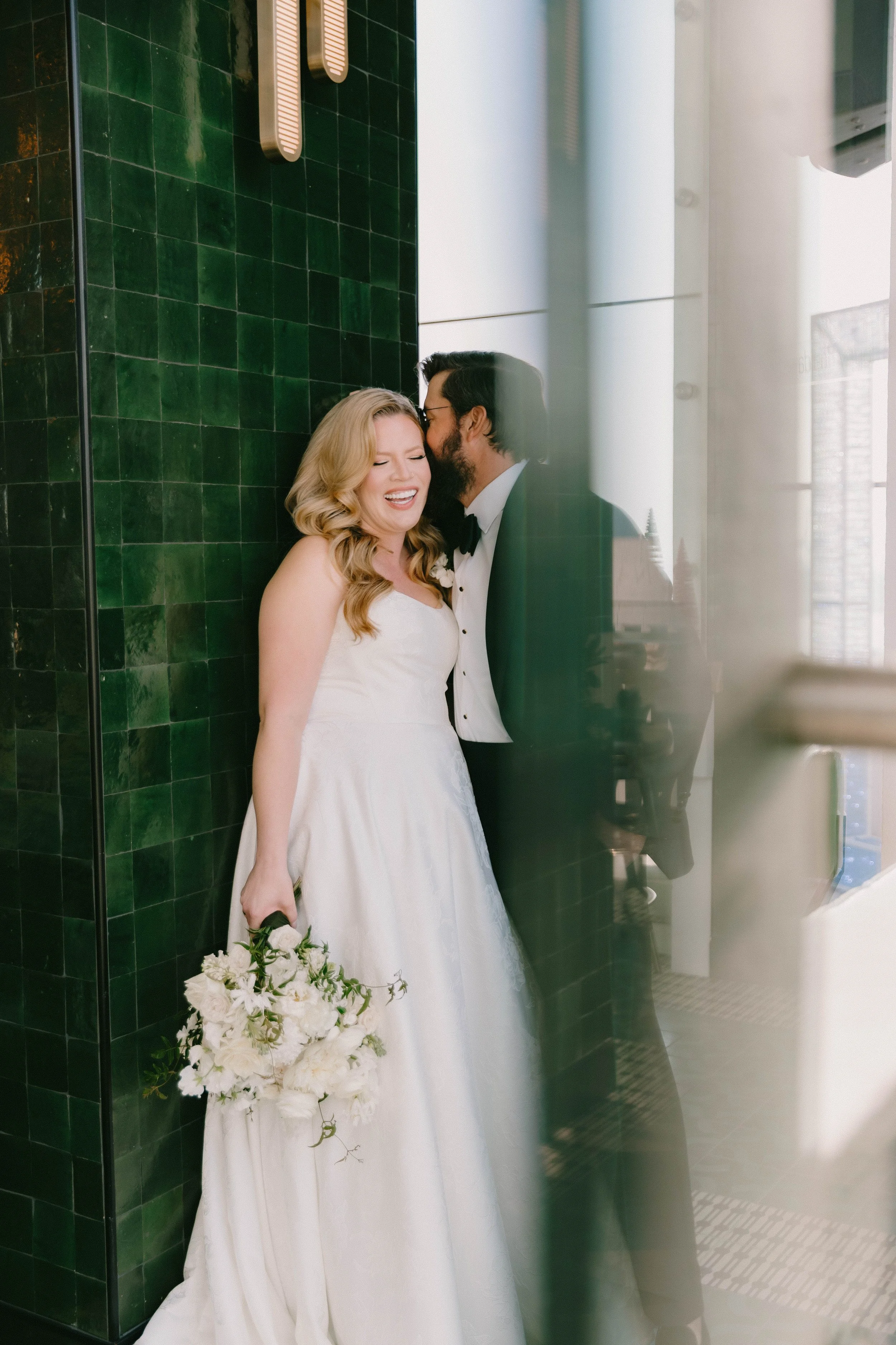 Bride and groom sharing an intimate first look and reading private vows at Fairmont Breakers Hotel in Long Beach — Southern California wedding photographer Tesla Rae Photo based in Huntington Beach