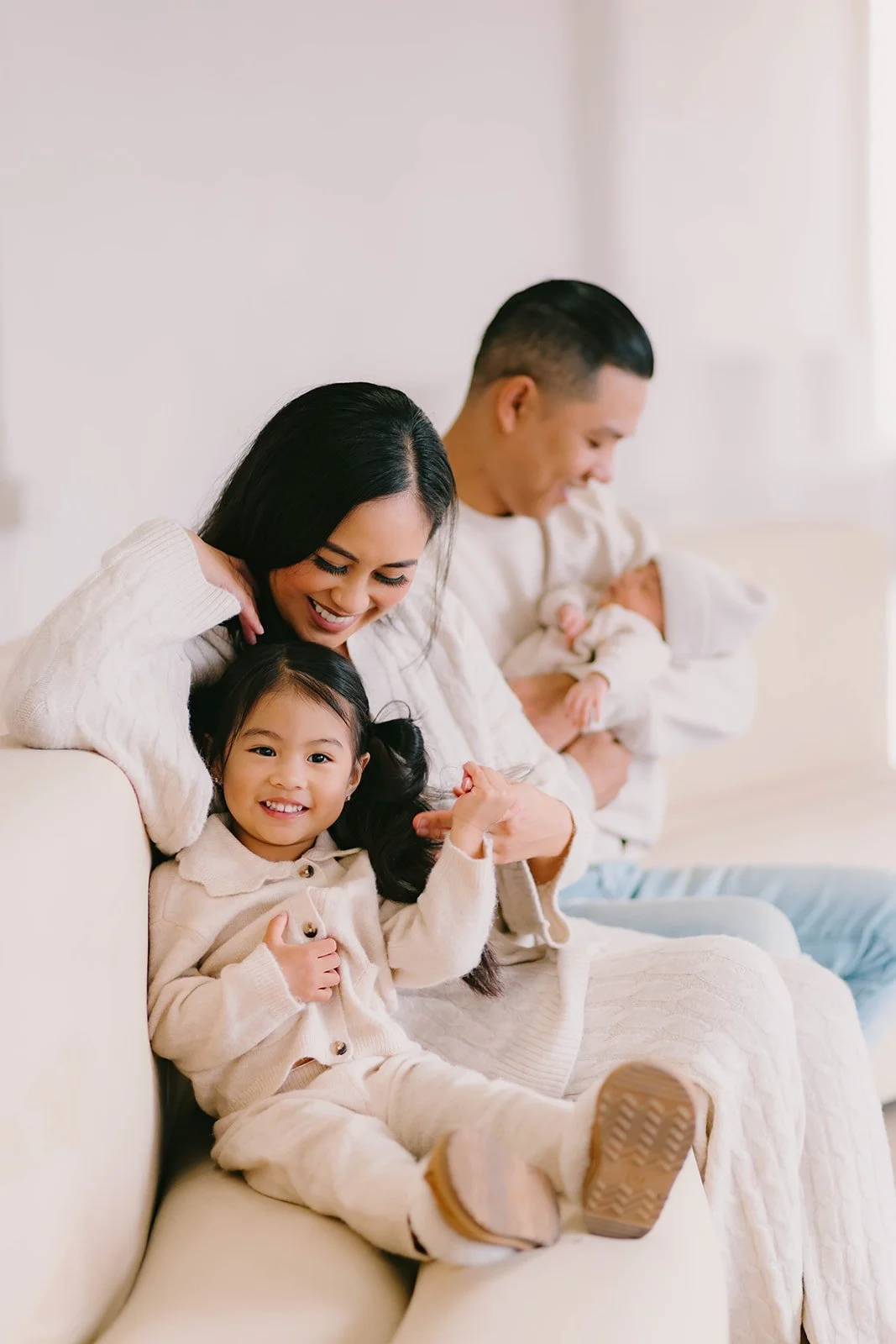 Candid moments with a newborn captured in a sun-filled LA studio — Searching for 'artistic newborn photographers near me'? — Captured by Tesla Rae Phot