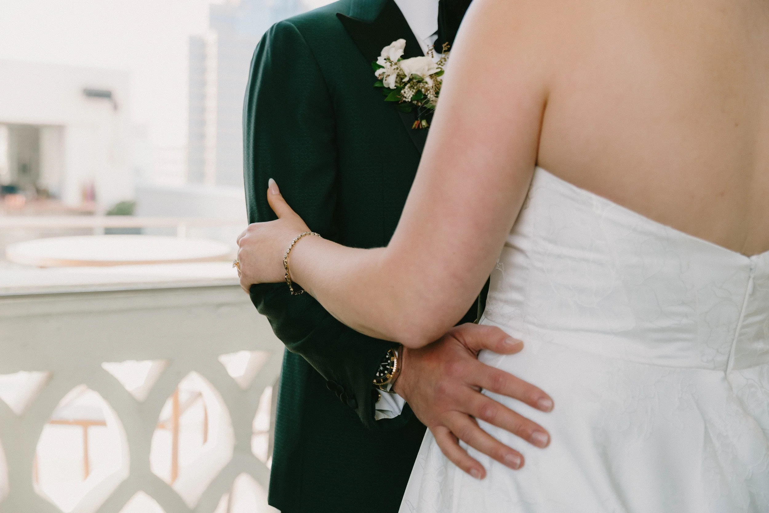 Bride and groom sharing an intimate first look and reading private vows at Fairmont Breakers Hotel in Long Beach — Southern California wedding photographer Tesla Rae Photo based in Huntington Beach