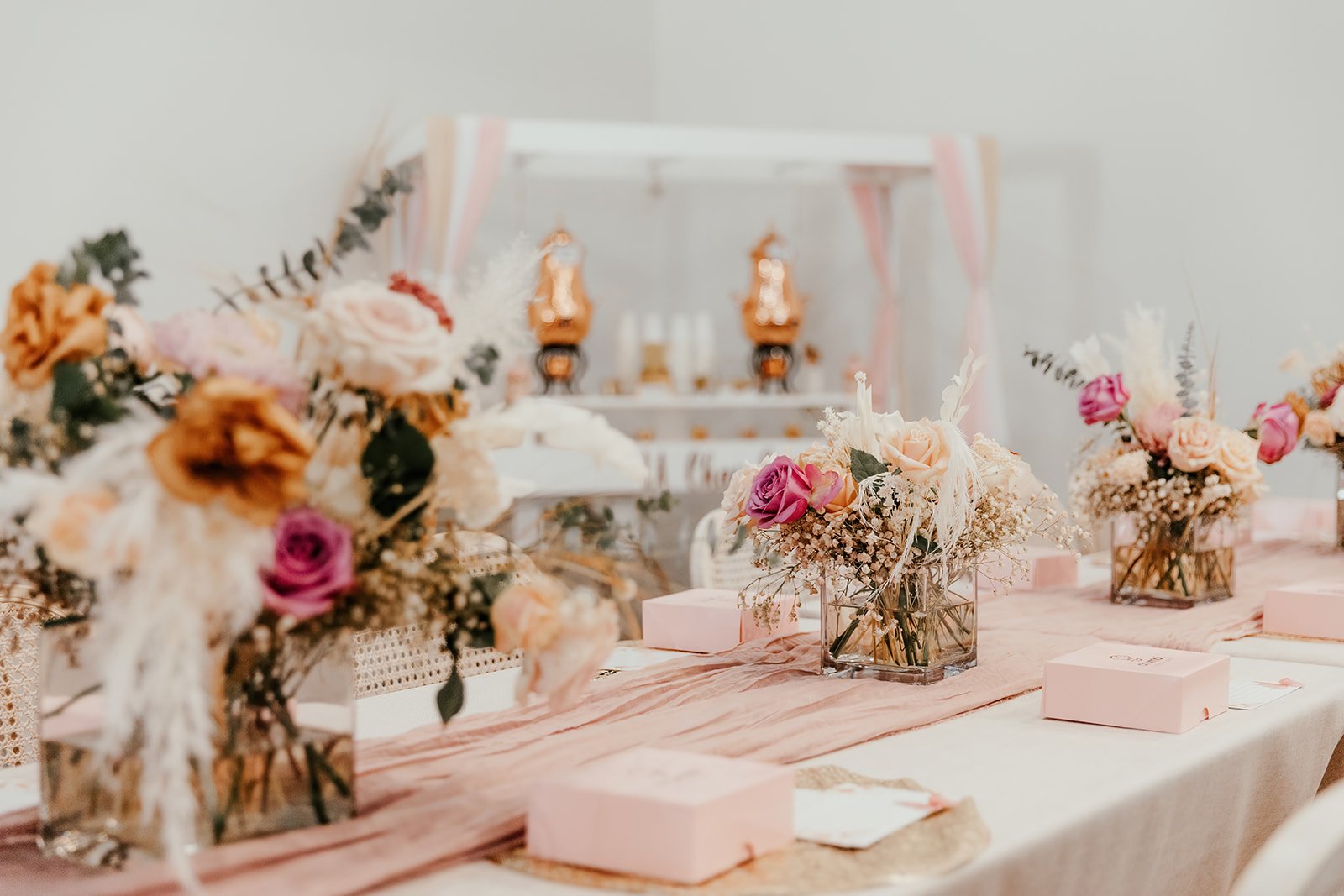 Elegant table decor at high-end baby shower at Fullerton Arboretum — Luxury event photographer Tesla Rae Photo based in Southern California