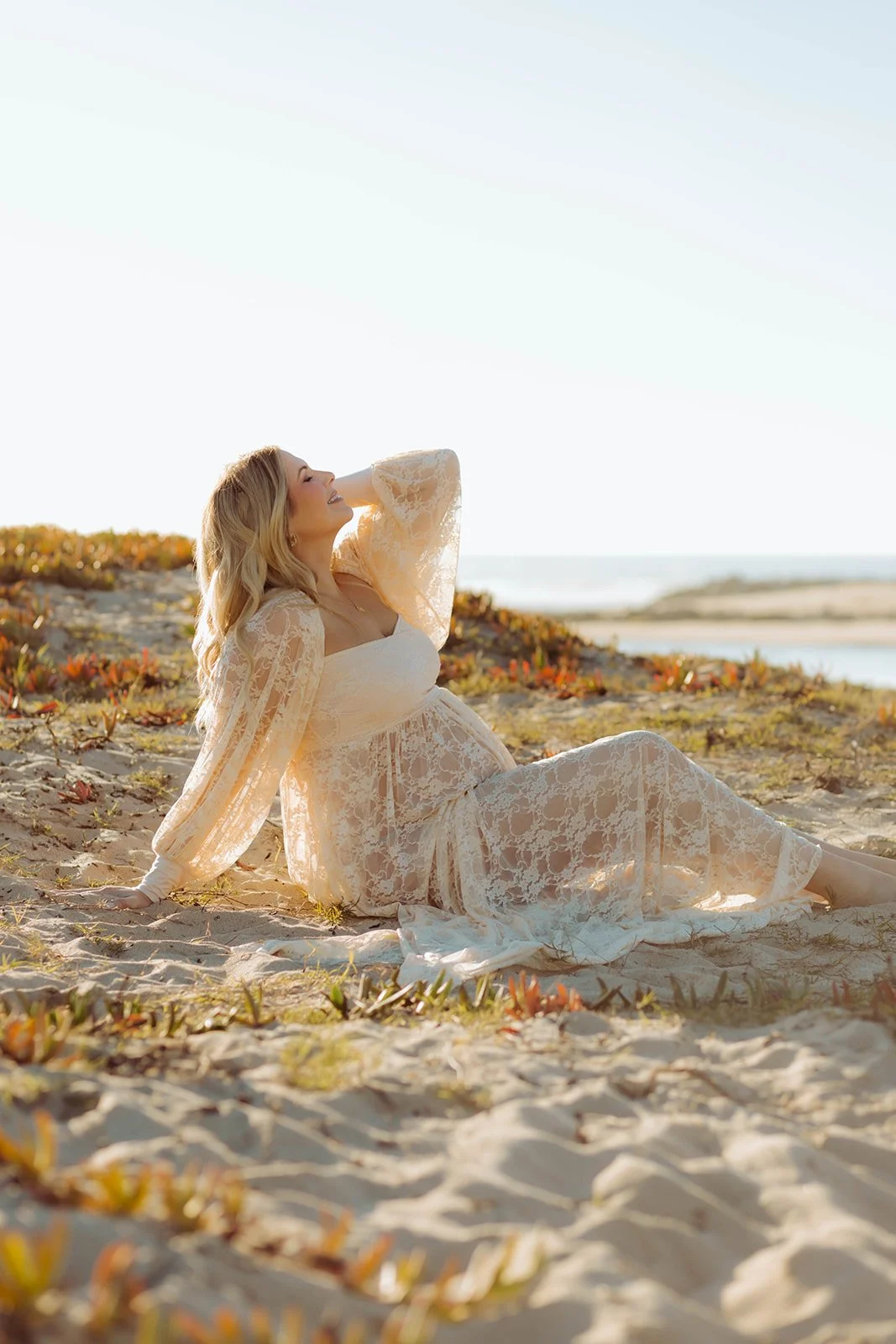 Dreamy maternity portraits at Huntington Beach during golden hour — Award-winning maternity photographer in OC — Tesla Rae Photo