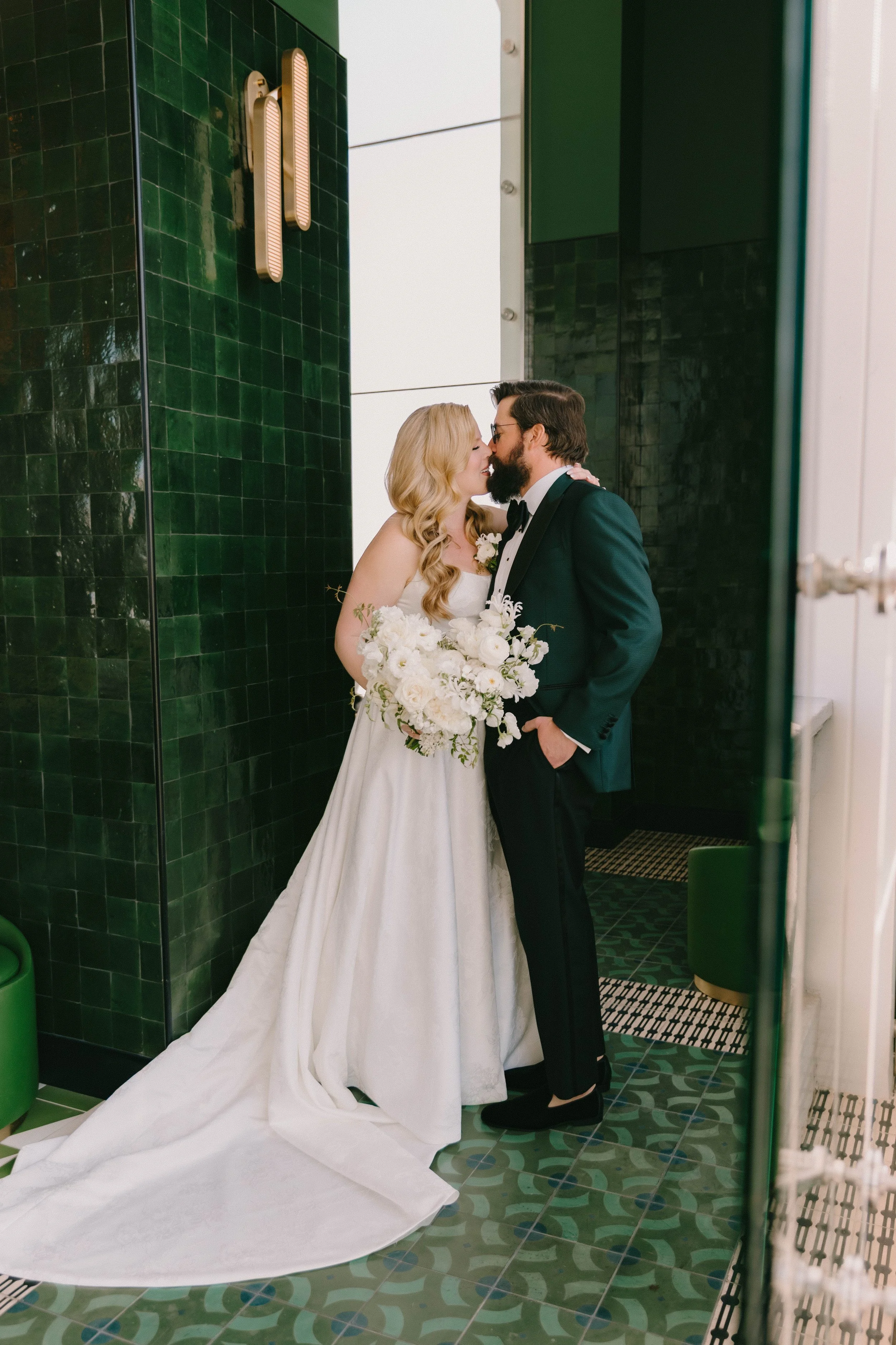 Bride and groom sharing an intimate first look and reading private vows at Fairmont Breakers Hotel in Long Beach — Southern California wedding photographer Tesla Rae Photo based in Huntington Beach