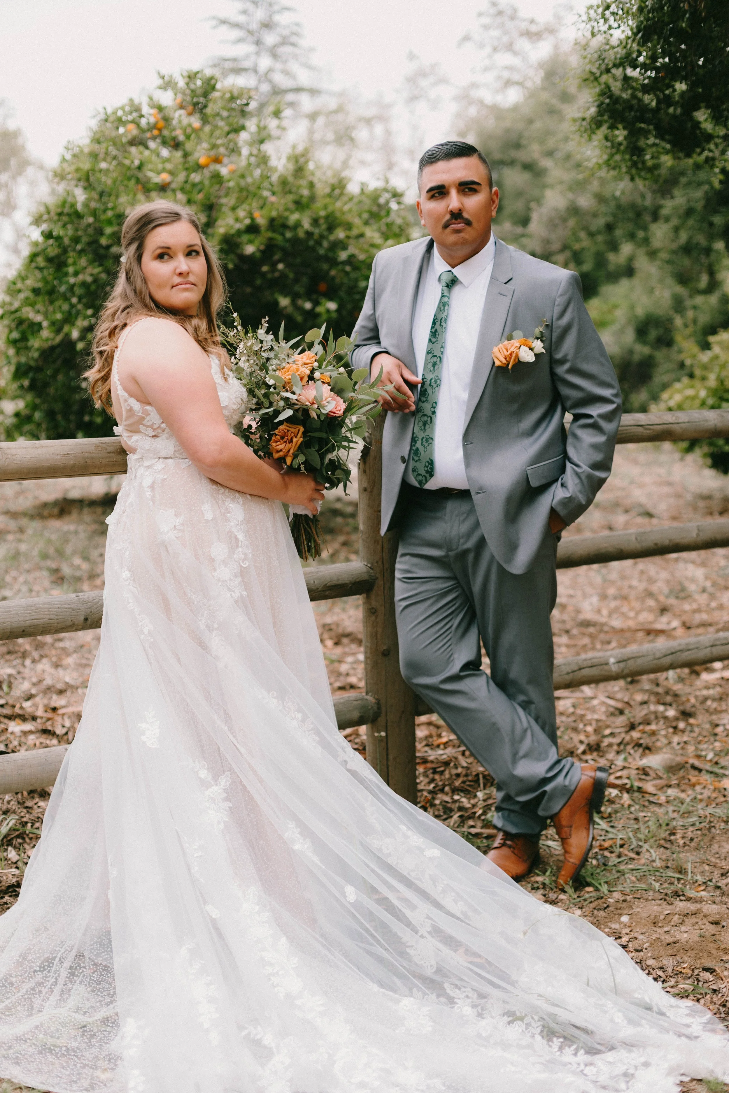 Bride and groom in the orange groves at Santiago Oaks Regional Park in Orange, CA — Southern California wedding photographer Tesla Rae Photo based in Huntington Beach