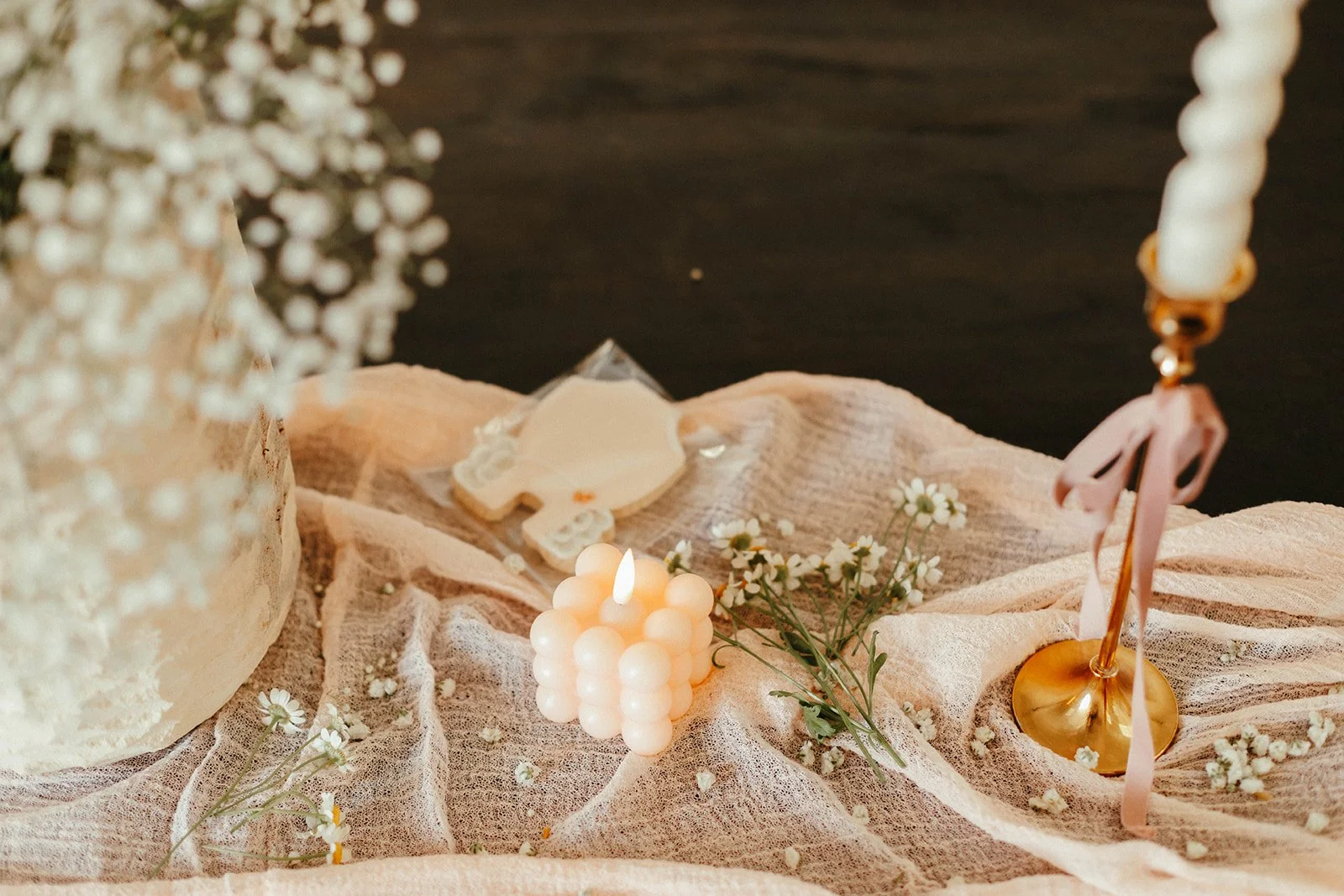 Elegant table decor at baby shower at Still Interior event space in Costa Mesa — Orange County event photographer Tesla Rae Photo