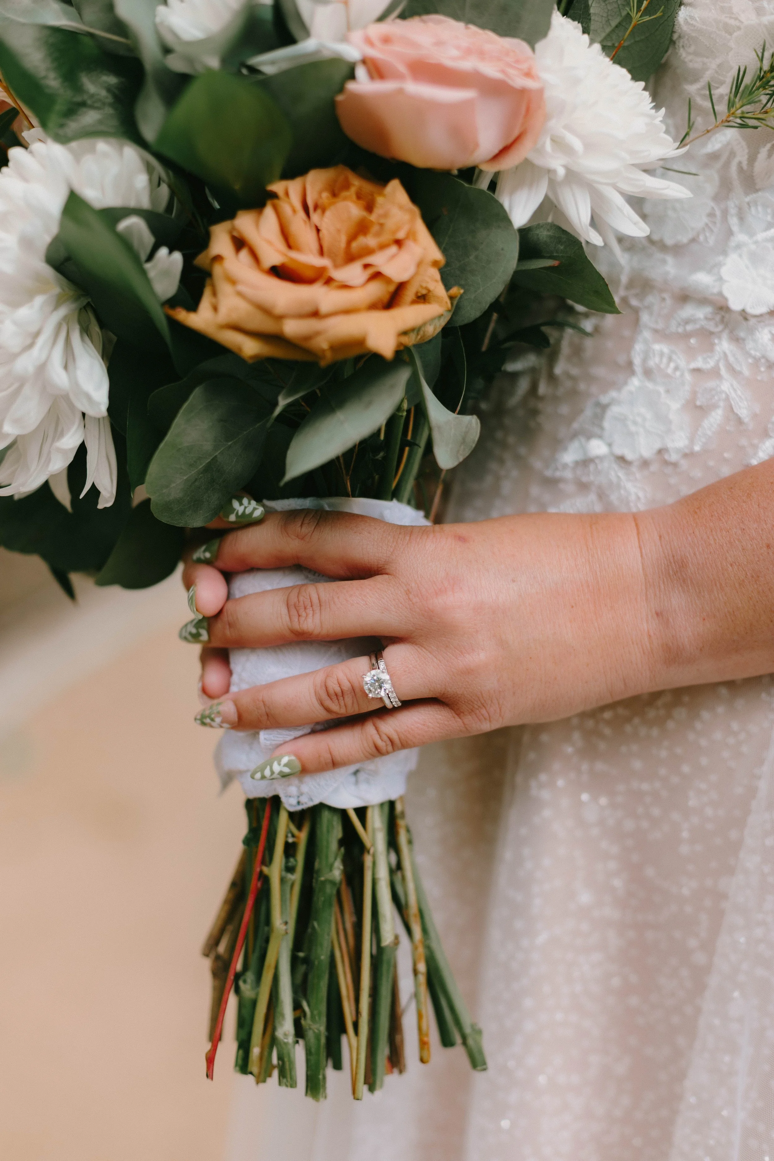 Flower bouquet and ring detail shot at Santiago Oaks Regional Park in Orange, CA — Southern California wedding photographer Tesla Rae Photo based in Huntington Beach