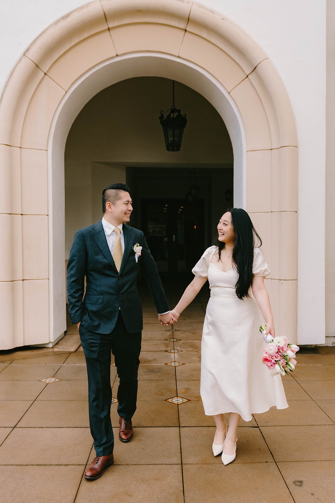 Bride and groom portrait at their courthouse elopement in Laguna Beach, CA — Southern California wedding photographer Tesla Rae Photo based in Huntington Beach