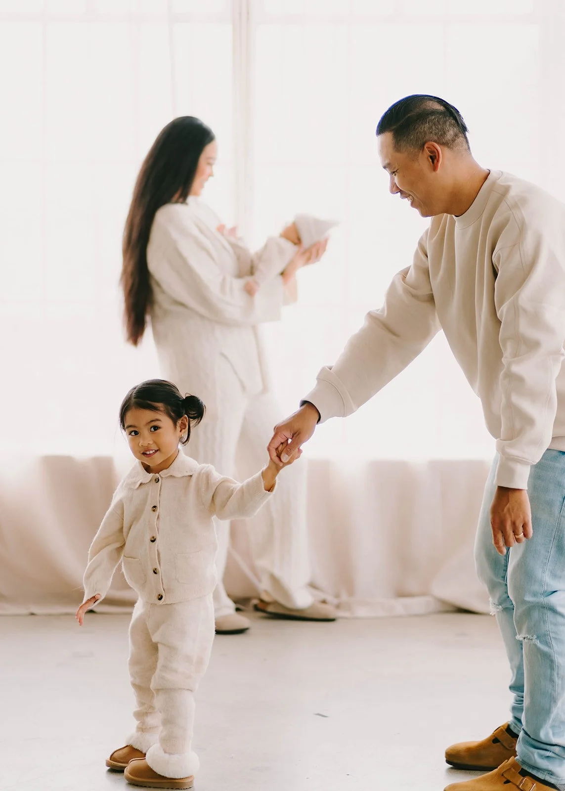 Candid moments with a newborn captured in a sun-filled LA studio — Searching for 'artistic newborn photographers near me'? — Captured by Tesla Rae Phot