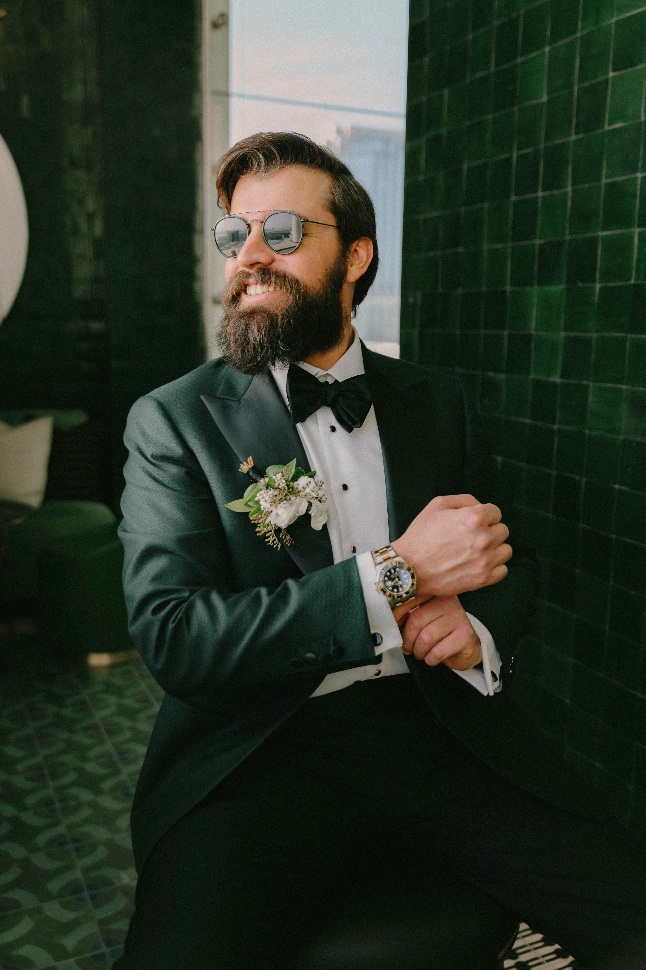 Cinematic portrait of groom at Fairmont Breakers Hotel in Long Beach — Southern California wedding photographer Tesla Rae Photo based in Huntington Beach