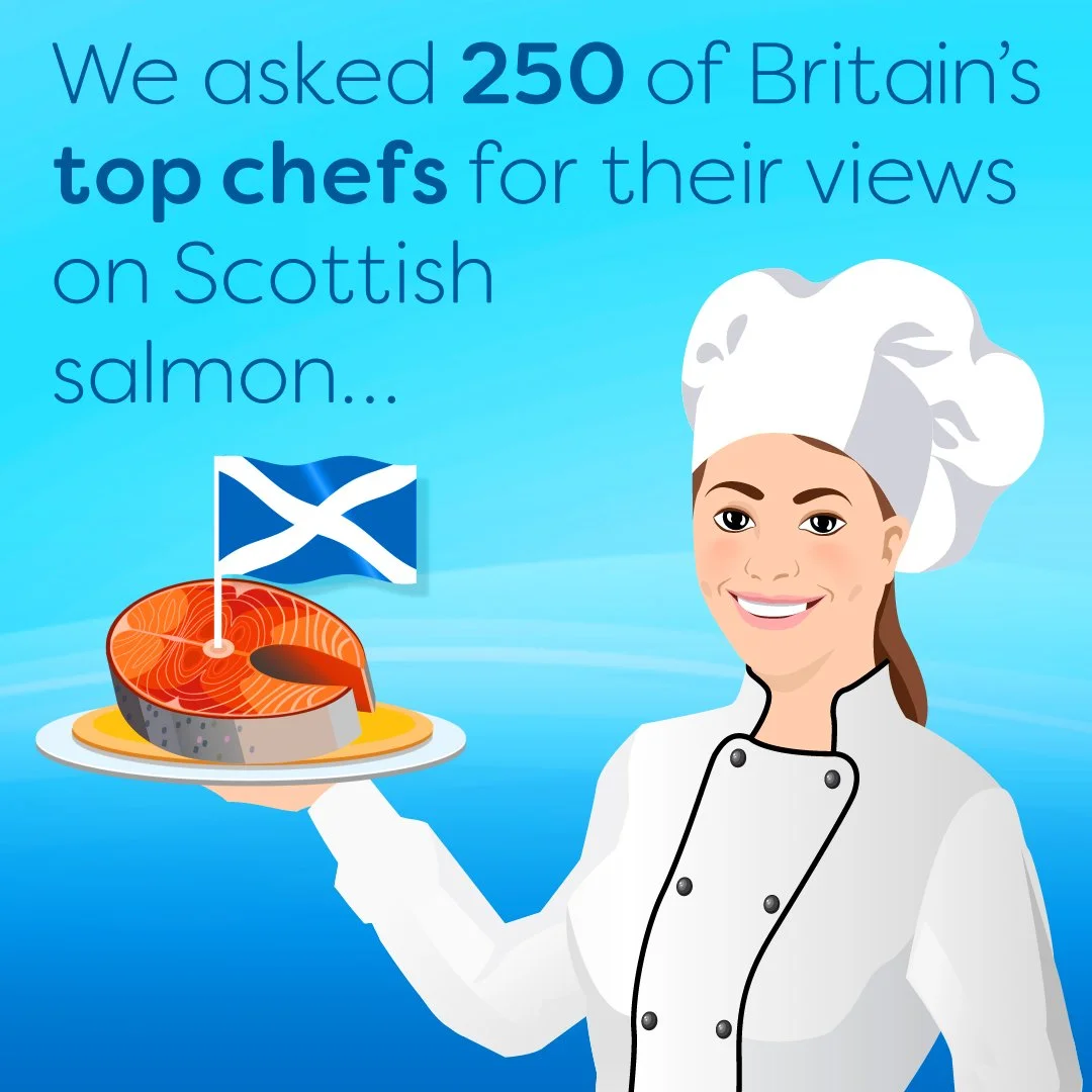 Social media graphic of a chef holding salmon.
