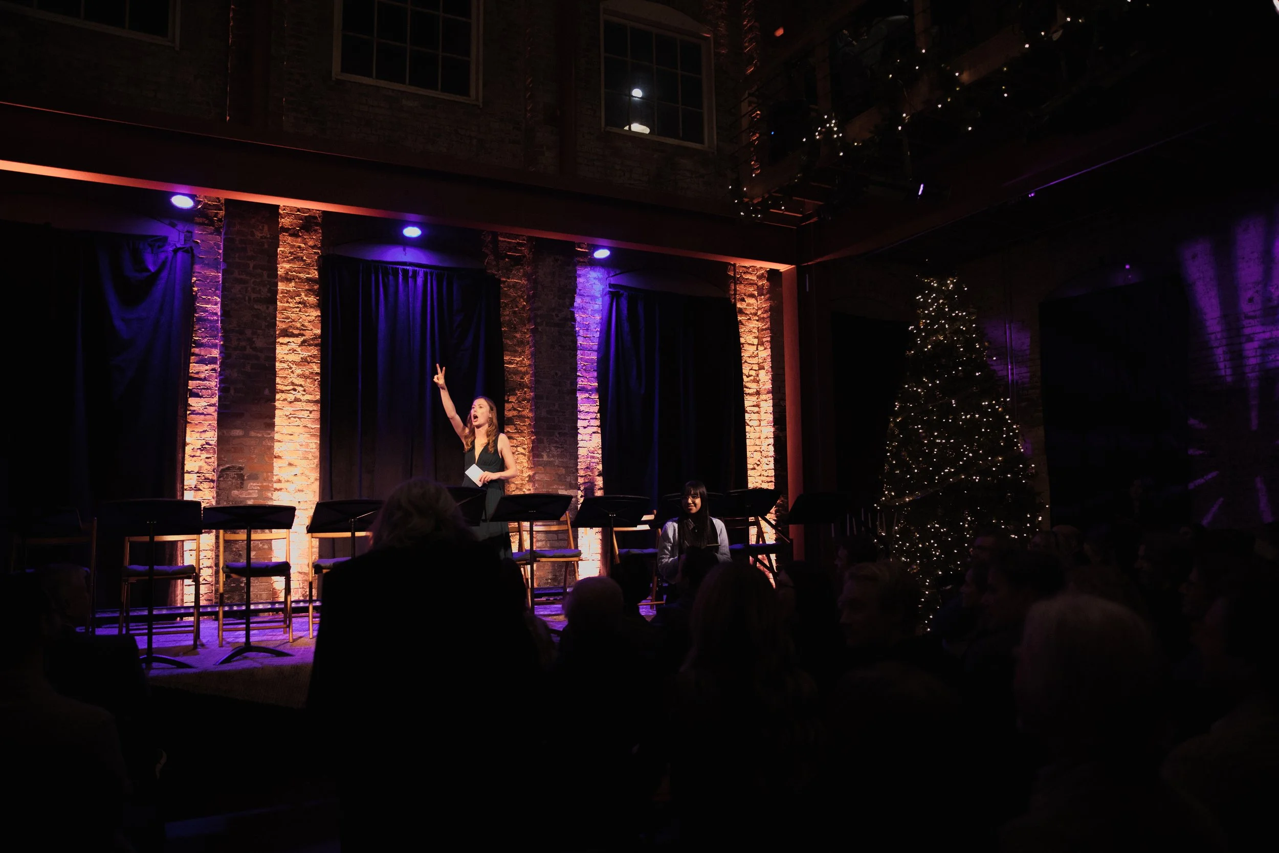 Copy of Emma auctioning peace-sign wide angle.jpg