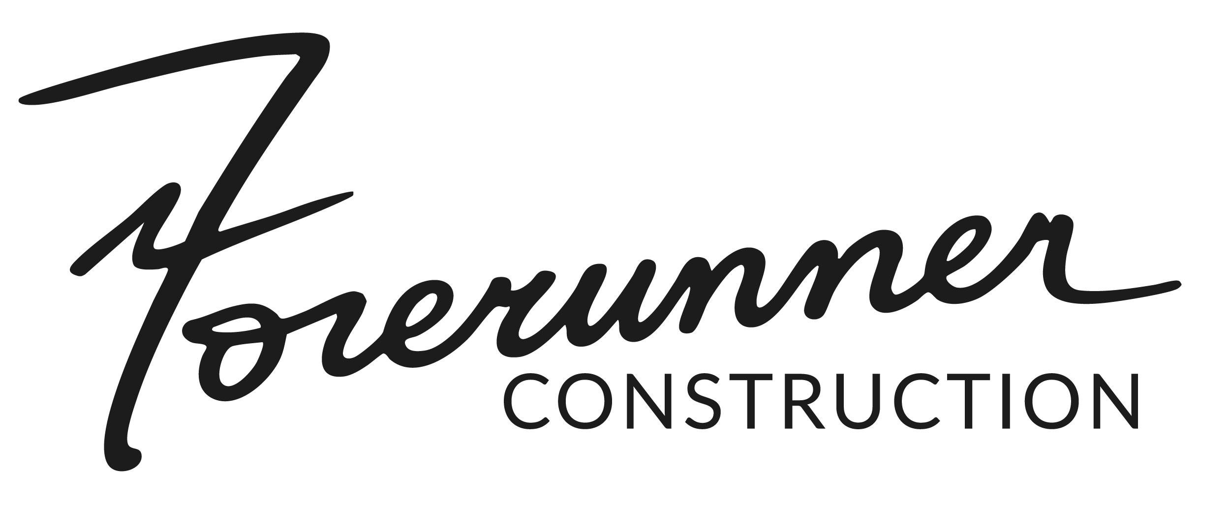 Foyerunner Construction logo in black and gray script and block font.