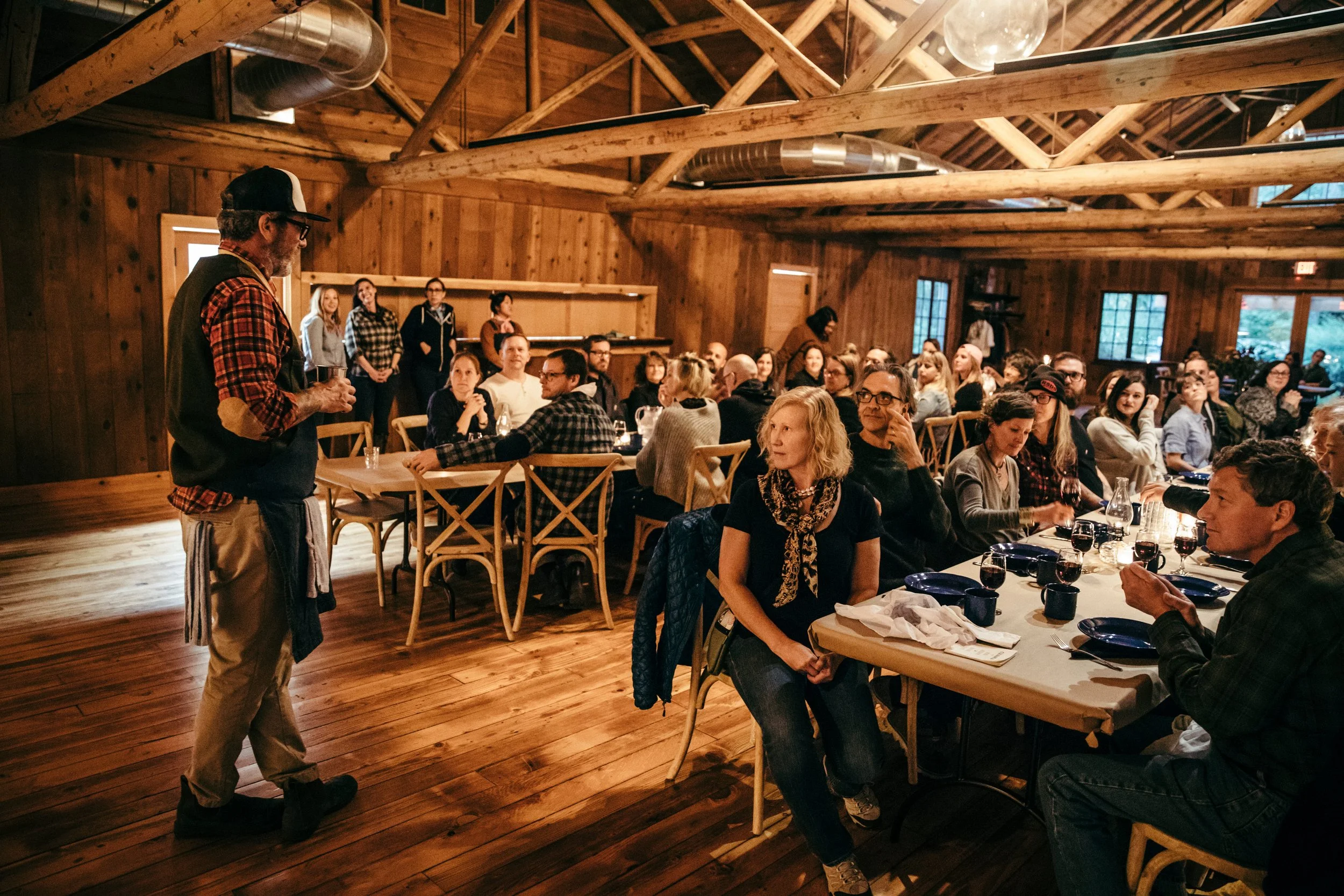 Company gathered for a holiday party celebrating end of year success