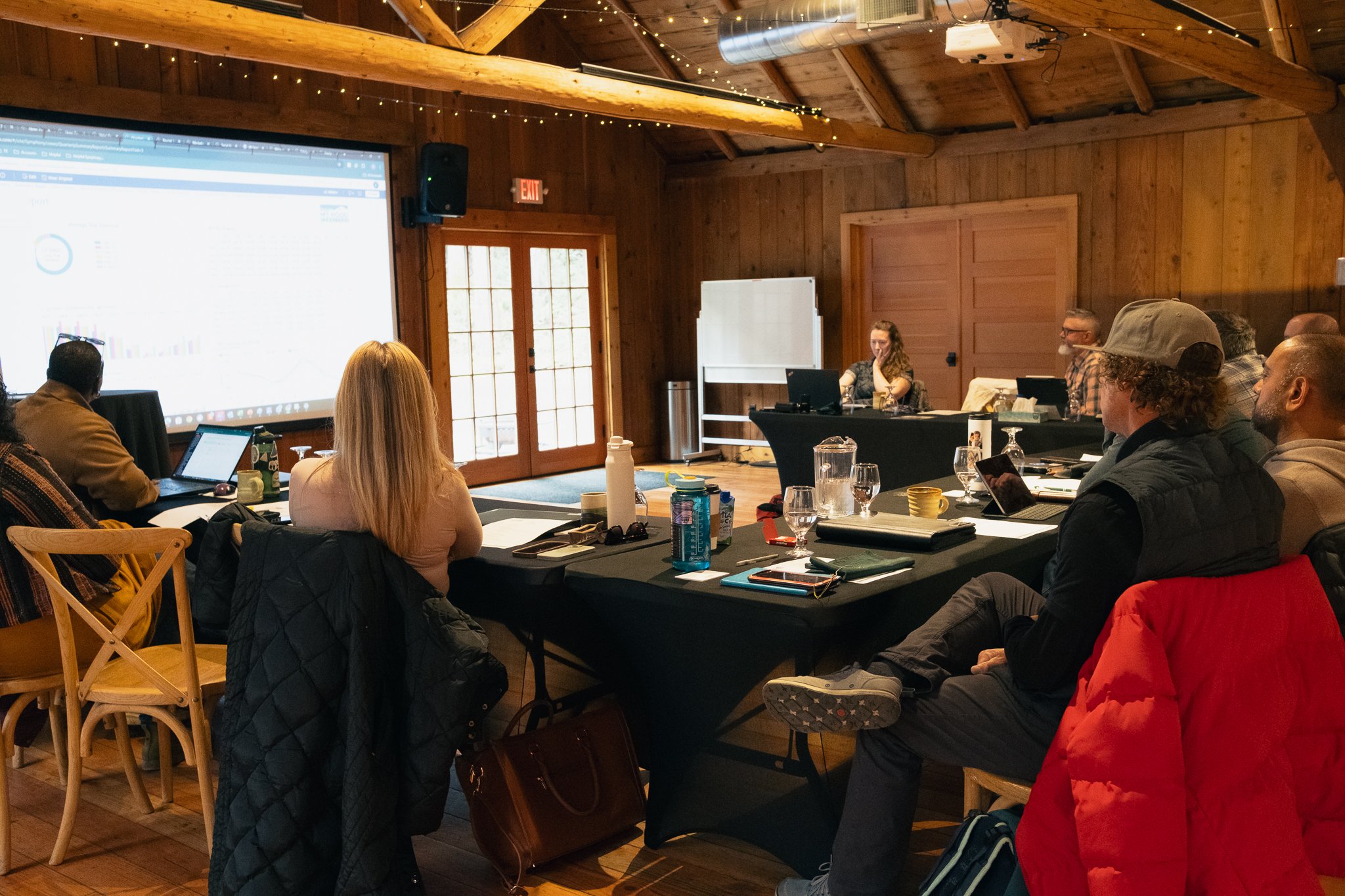 Gathering outside for company workshop during retreat