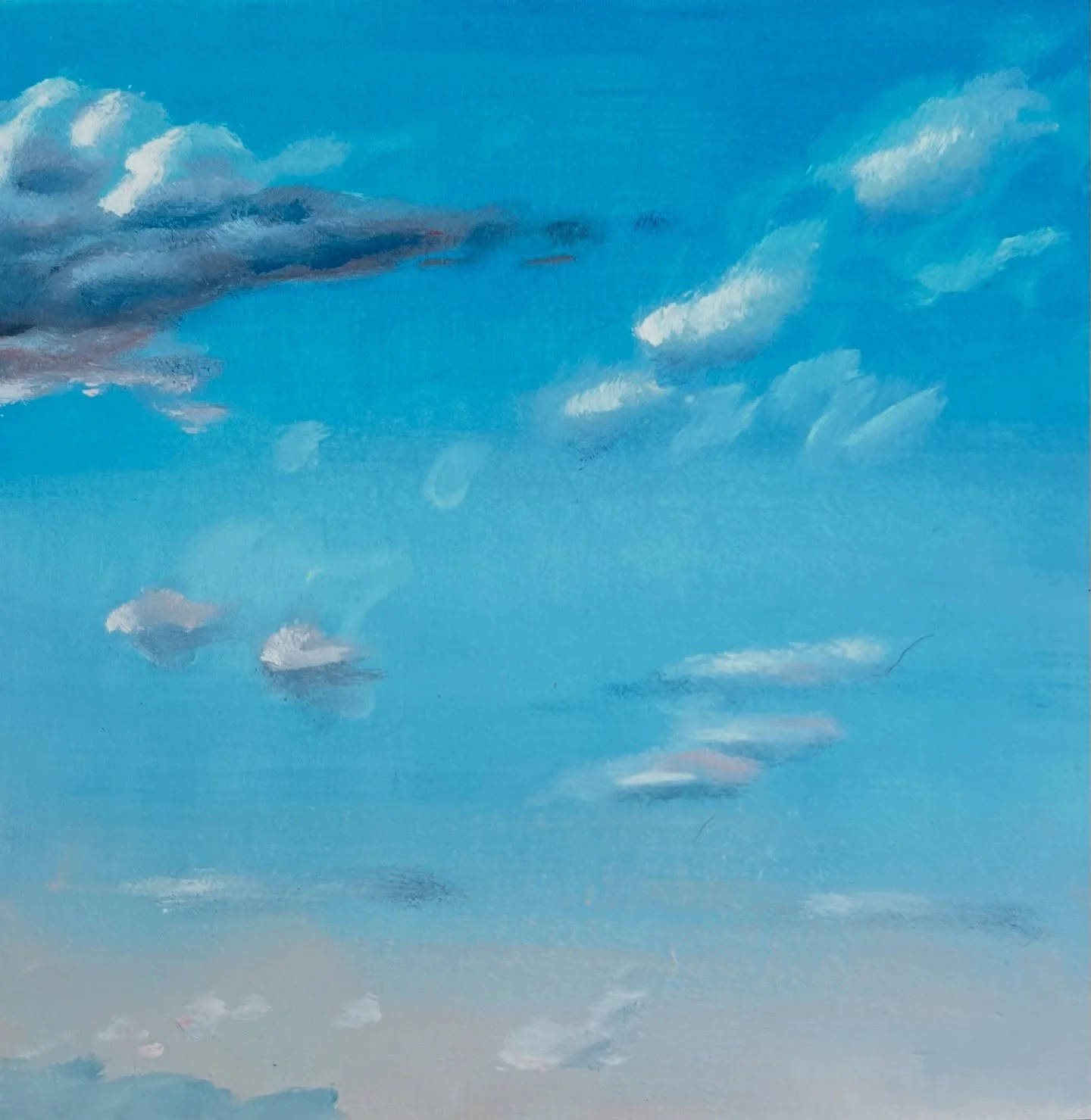September 3 &ndash; 7:00 PM
I&rsquo;m spending September learning from the clouds. ☁️ I go outside to paint tiny studies of them. They are ever-present and ever-changing, a reminder to pay close attention. These paintings feel as much like prayer as 