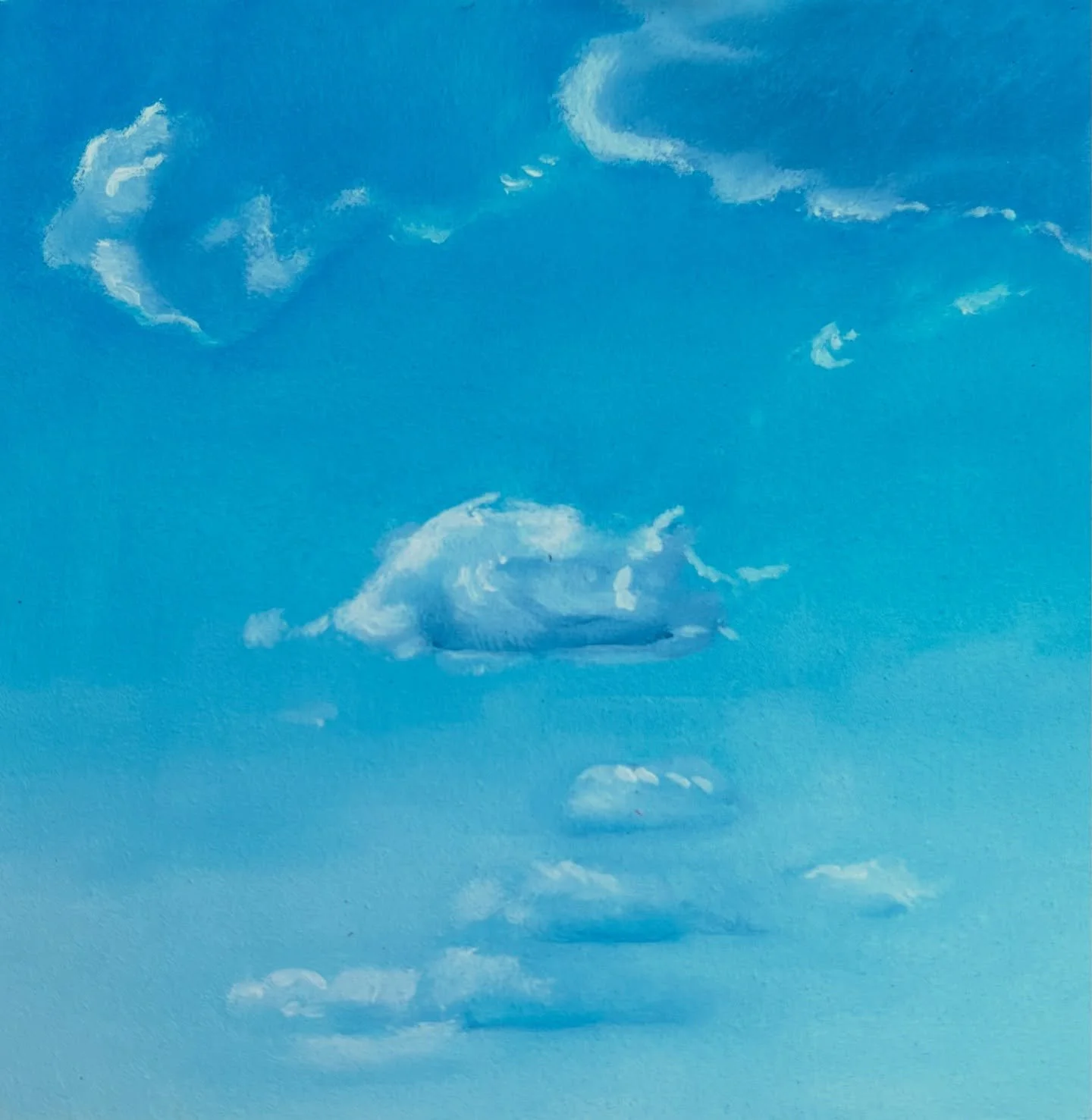 September 7 &ndash; 3:00 PM
Afternoon light carries a different kind of softness. Edges blur, heat lingers. Standing beneath the sky at this hour, I&rsquo;m reminded that no two moments are the same. 

#SkyPainting #CloudArt #CloudStudy #OilOnPaper #