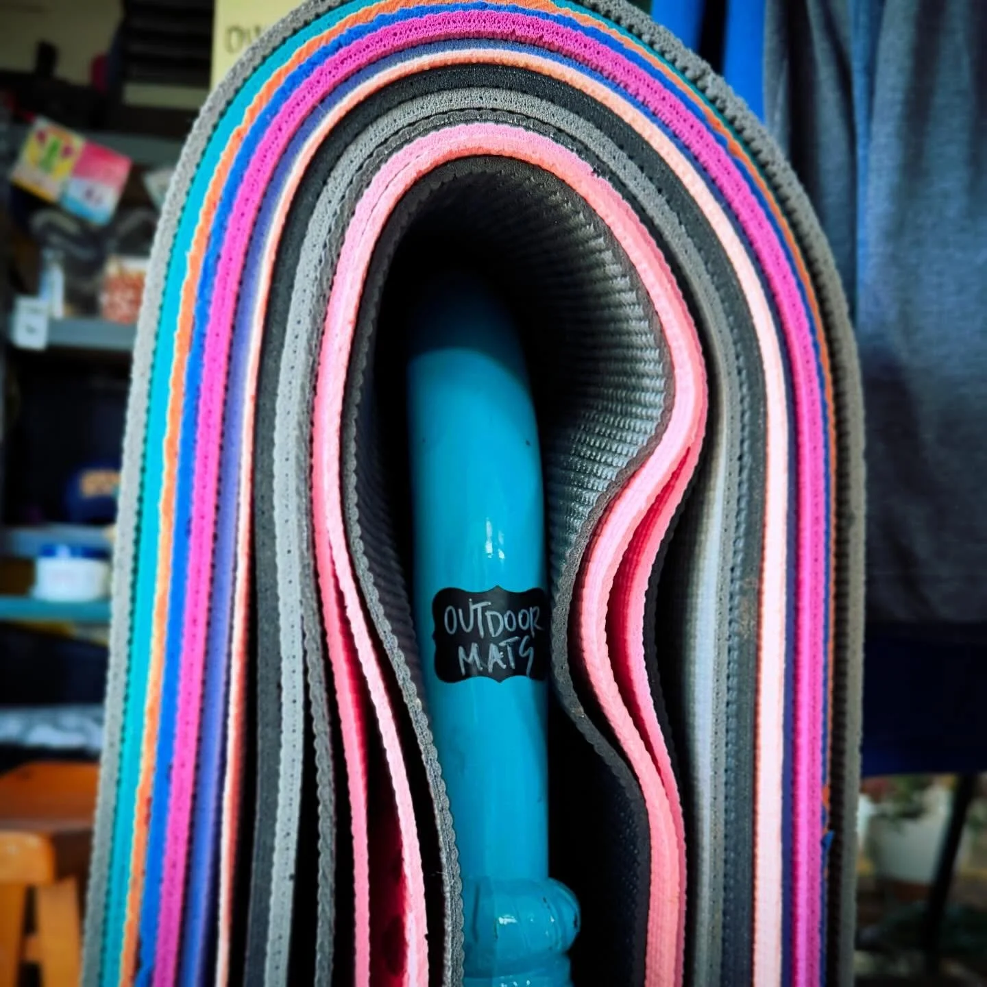 This lil 🌈 of outdoor yoga mats is freshly prepped for the season!

#boisegoatyoga #rainbowseverywhere