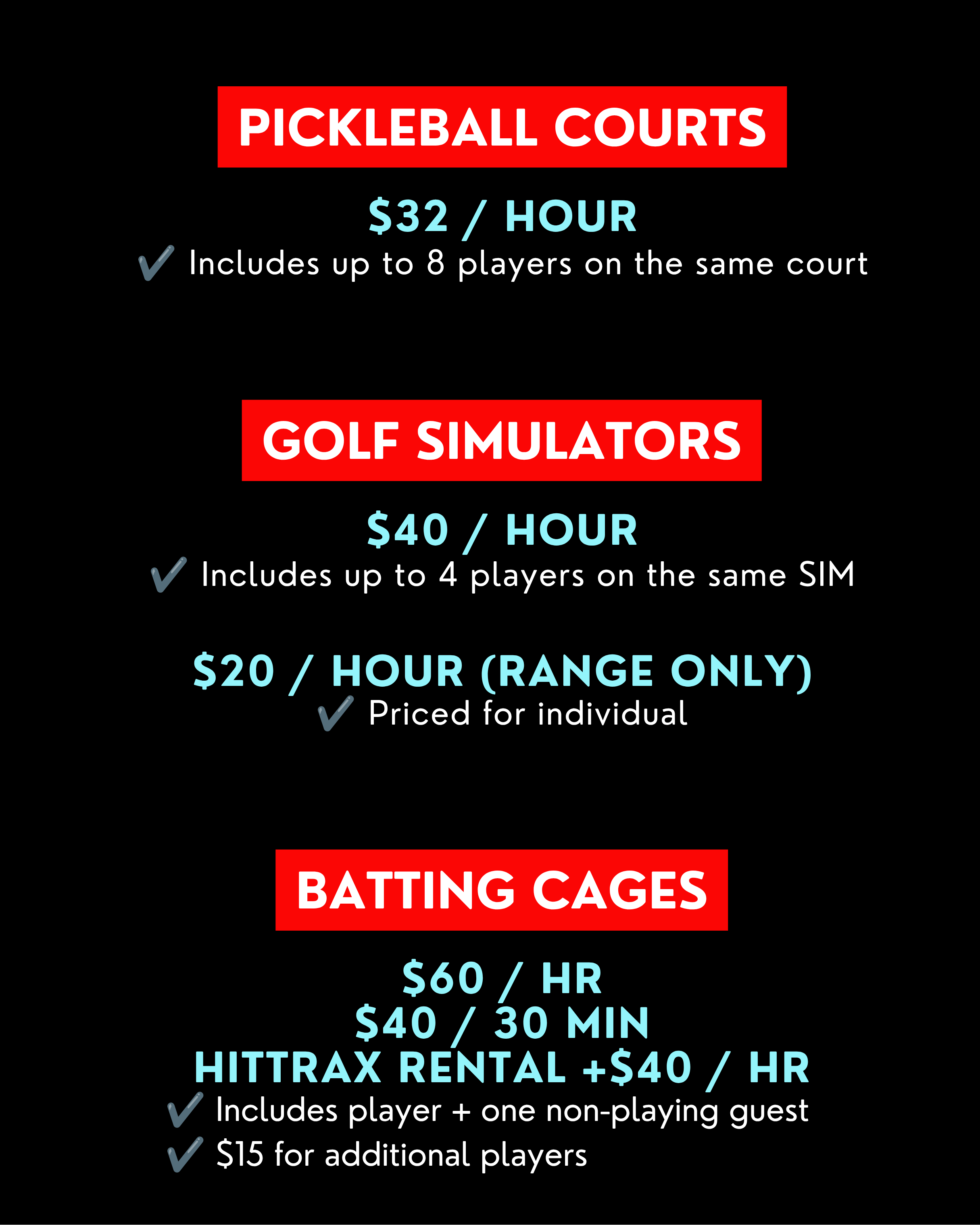 Coastal Elite Sports - Rental Rates