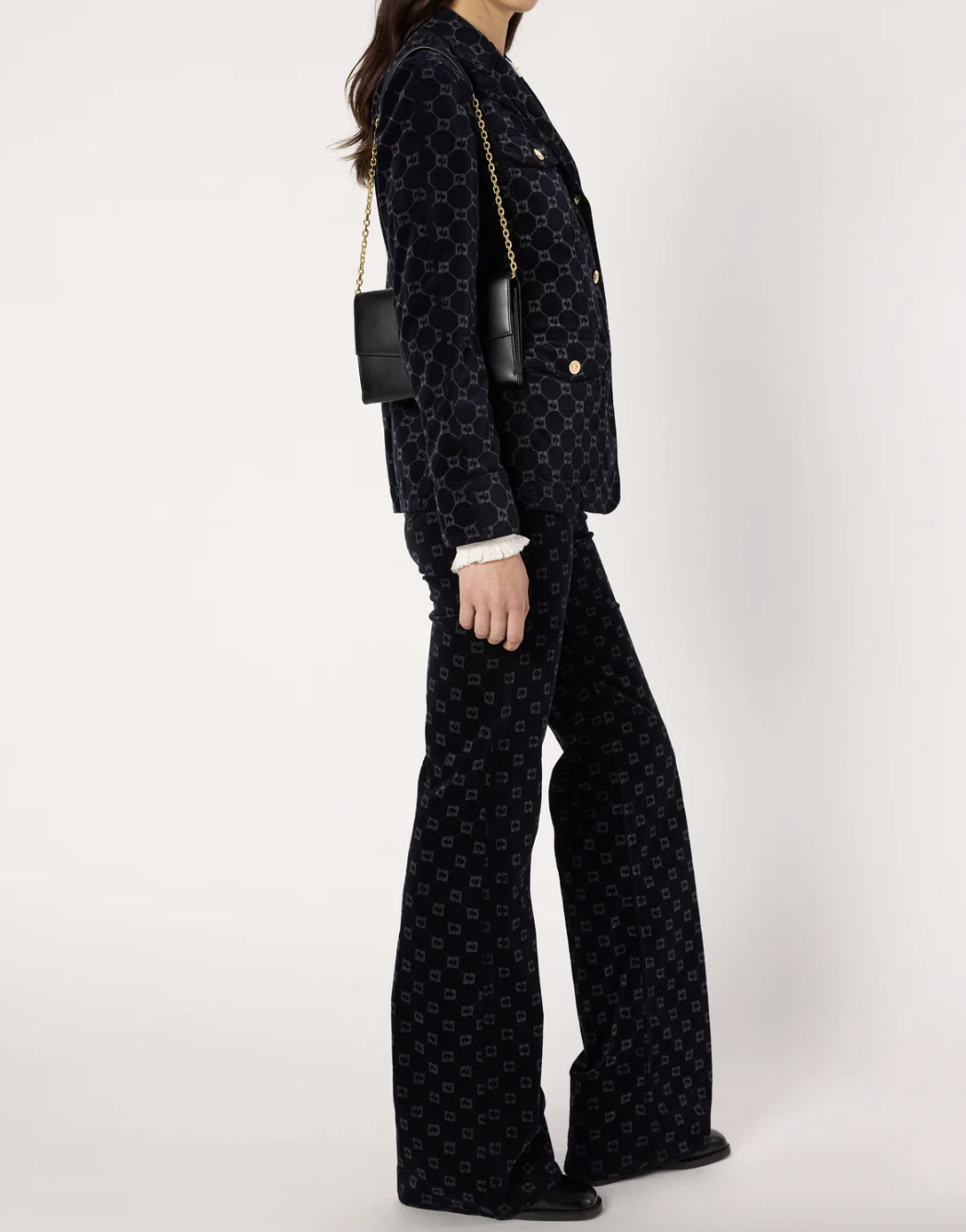 Flared velvet pants with monogram