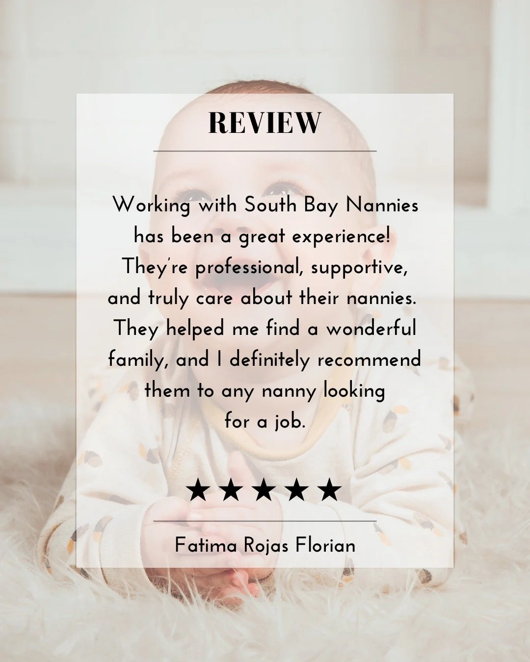 A review from one of our amazing nannies! We value them like family and recognize the meaningful role they play in the lives of the families they support. 🤍