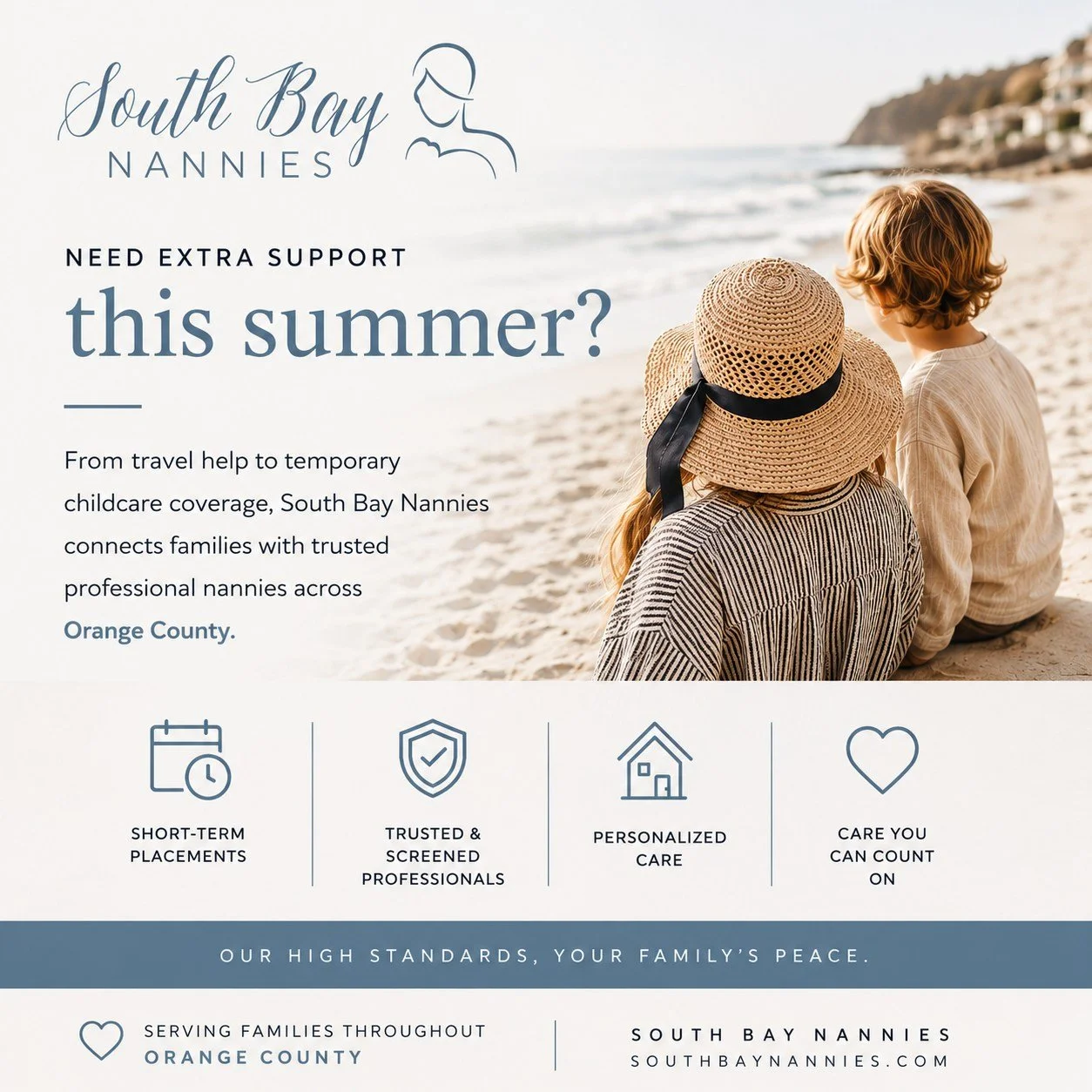 Summer schedules can change quickly, but trusted childcare support can make all the difference. ☀️

From short-term placements and date nights to vacation schedules or simply helping keep your children engaged and active this summer, South Bay Nannie