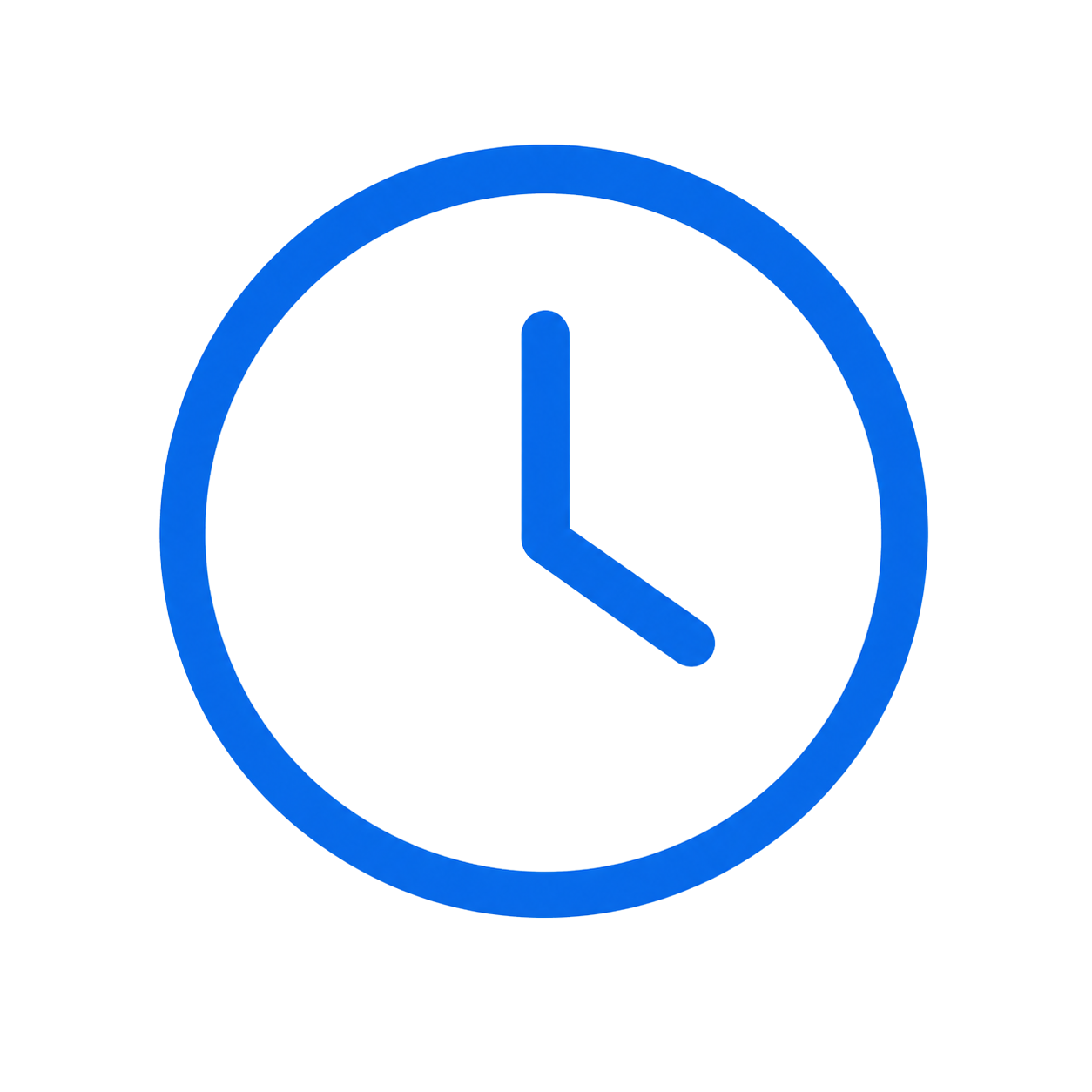 Blue outline of a clock showing 4:00, symbolizing a 60 minute emergency response on a plain white background.