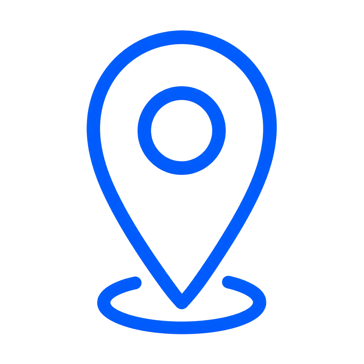 Blue location pin icon with a circular base, ideal for marking an address or Harbaugh restoration site on a light gray background.