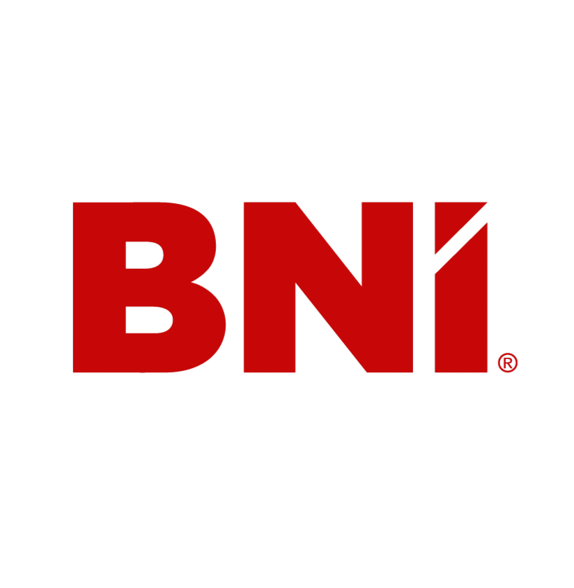 Red BNI logo with a slanted cut on the I, representing North County Referral Network BNI on a plain light gray background.