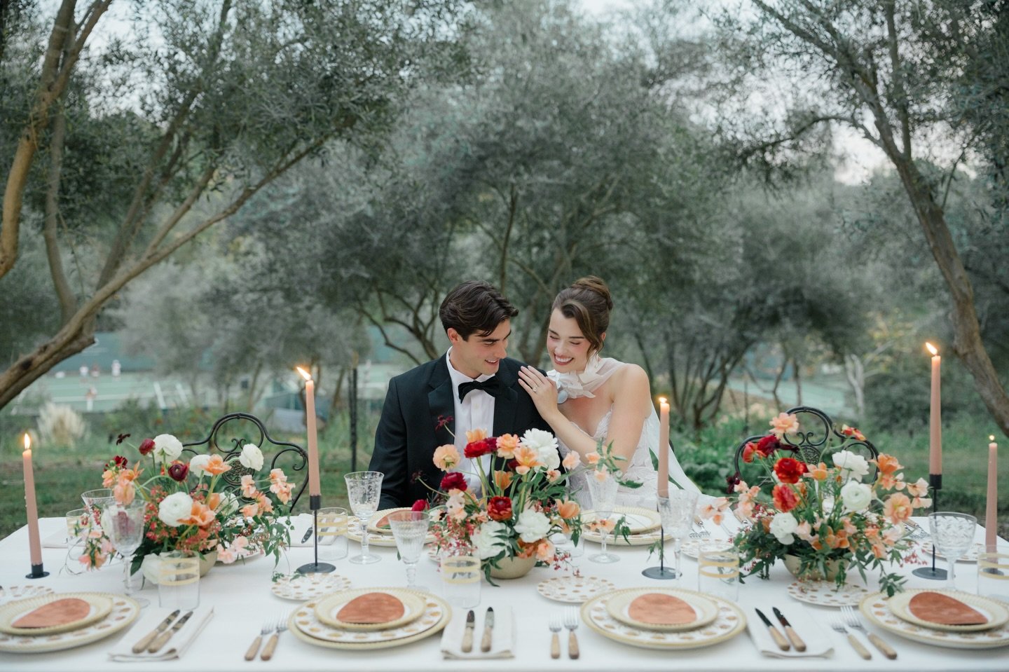 An intimate table moment beneath the olive trees. 

Vendor List
Venue | @ranchovalencia
Planning &amp; Design | @taylorkayesdesign
Photographer | @sarahnguyenphotos
Videographer | @stevendornfilms
Content Creator | @xo.haileycontent
Hair &amp; Makeup