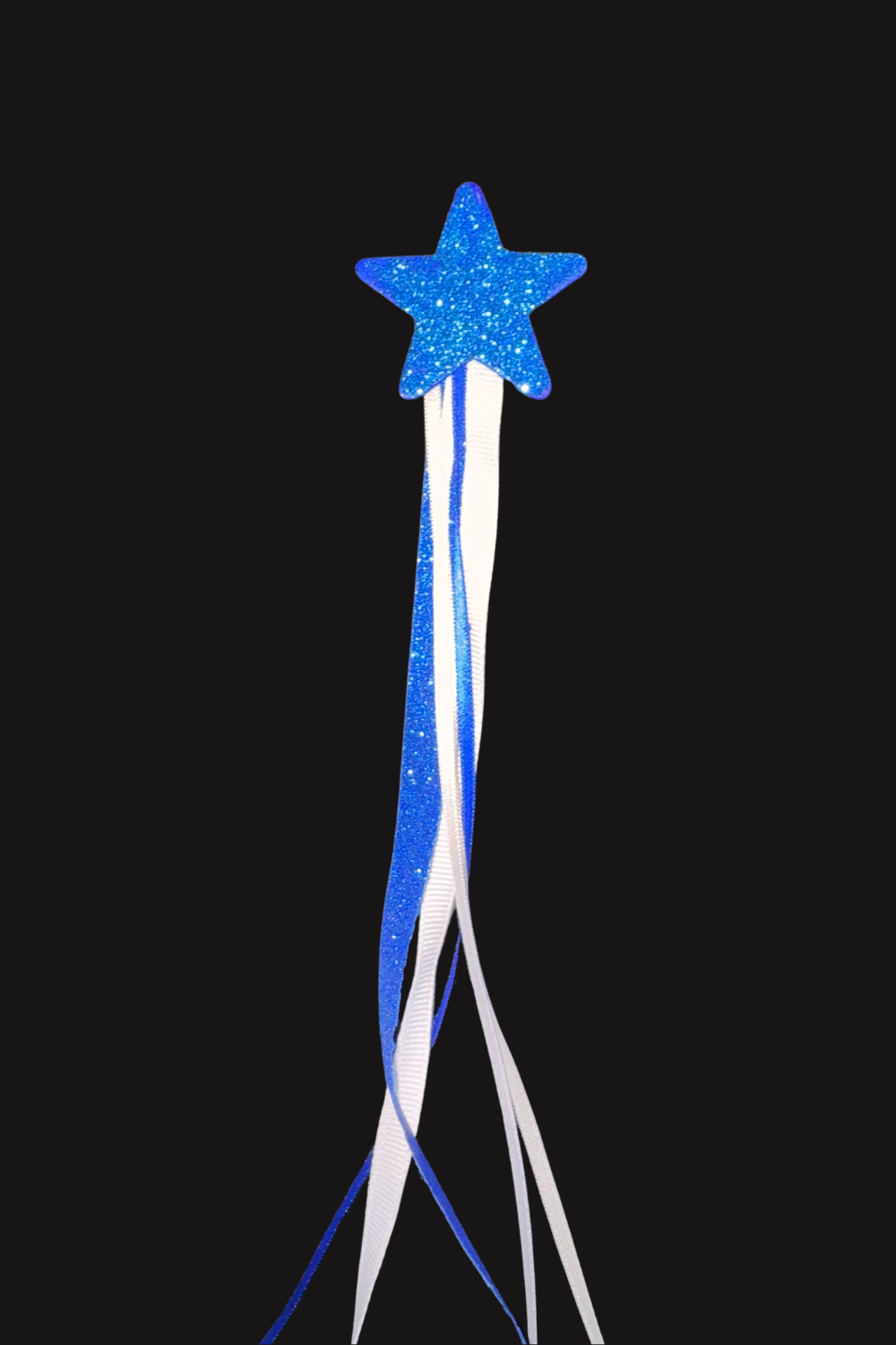 A glittered blue star with trailing ribbons was secured to the halo as the final decorative element.